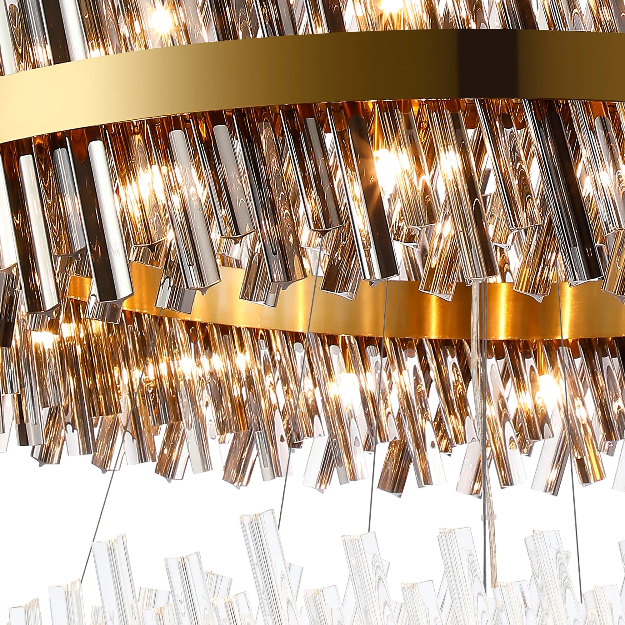 Farnley 4 Tier 1m Pendant 32 Light - Brass & Glass & Glass