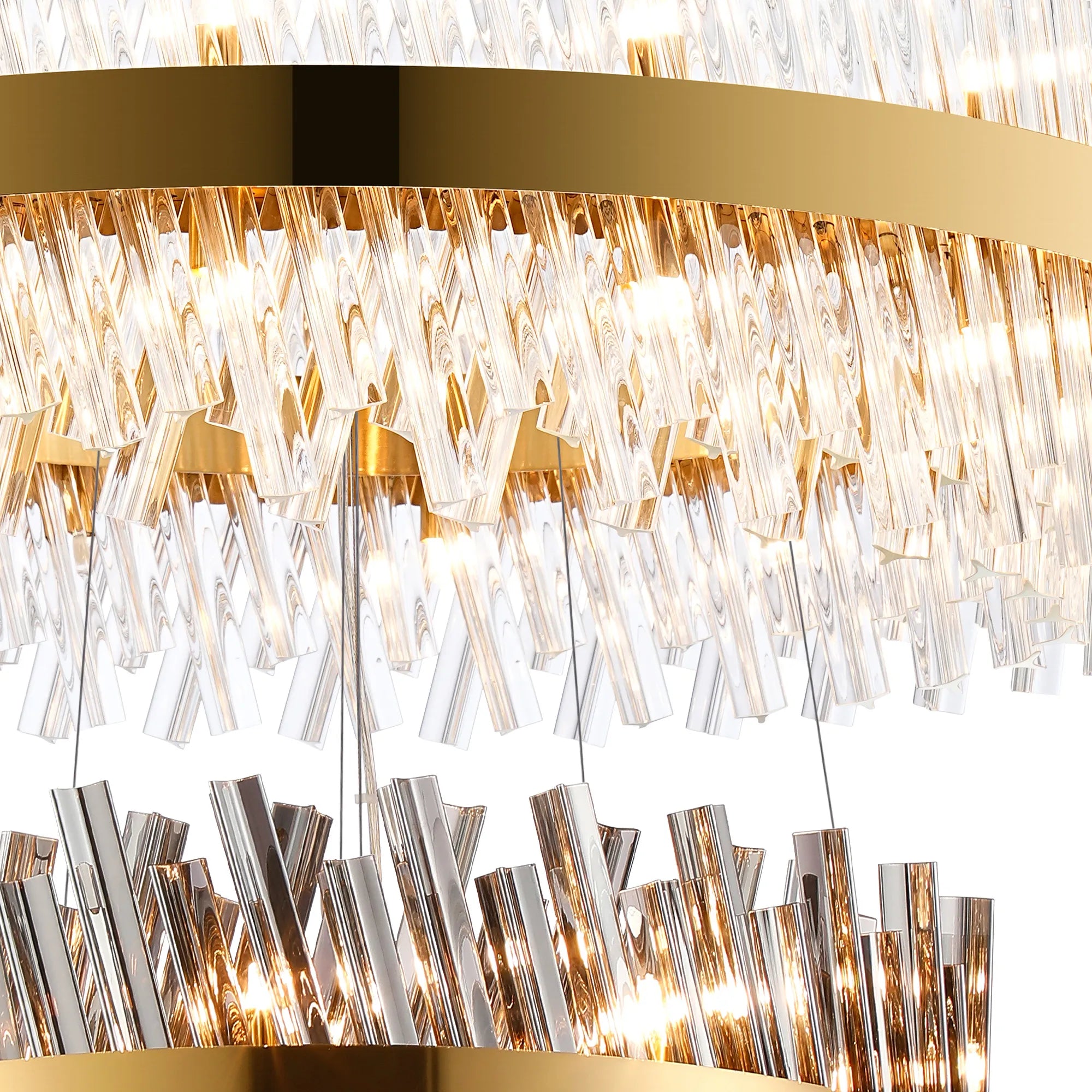 Farnley 4 Tier 1m Pendant 32 Light - Brass & Glass & Glass