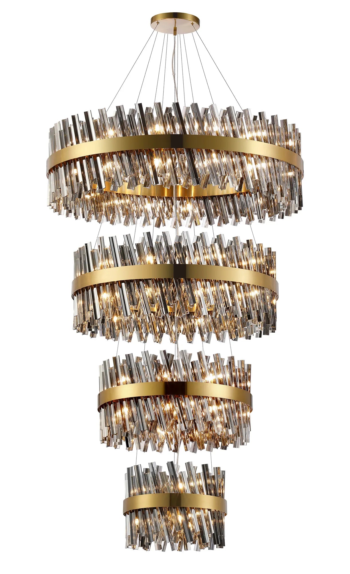 Farnley 4 Tier 1m Pendant 32 Light - Brass & Smoke