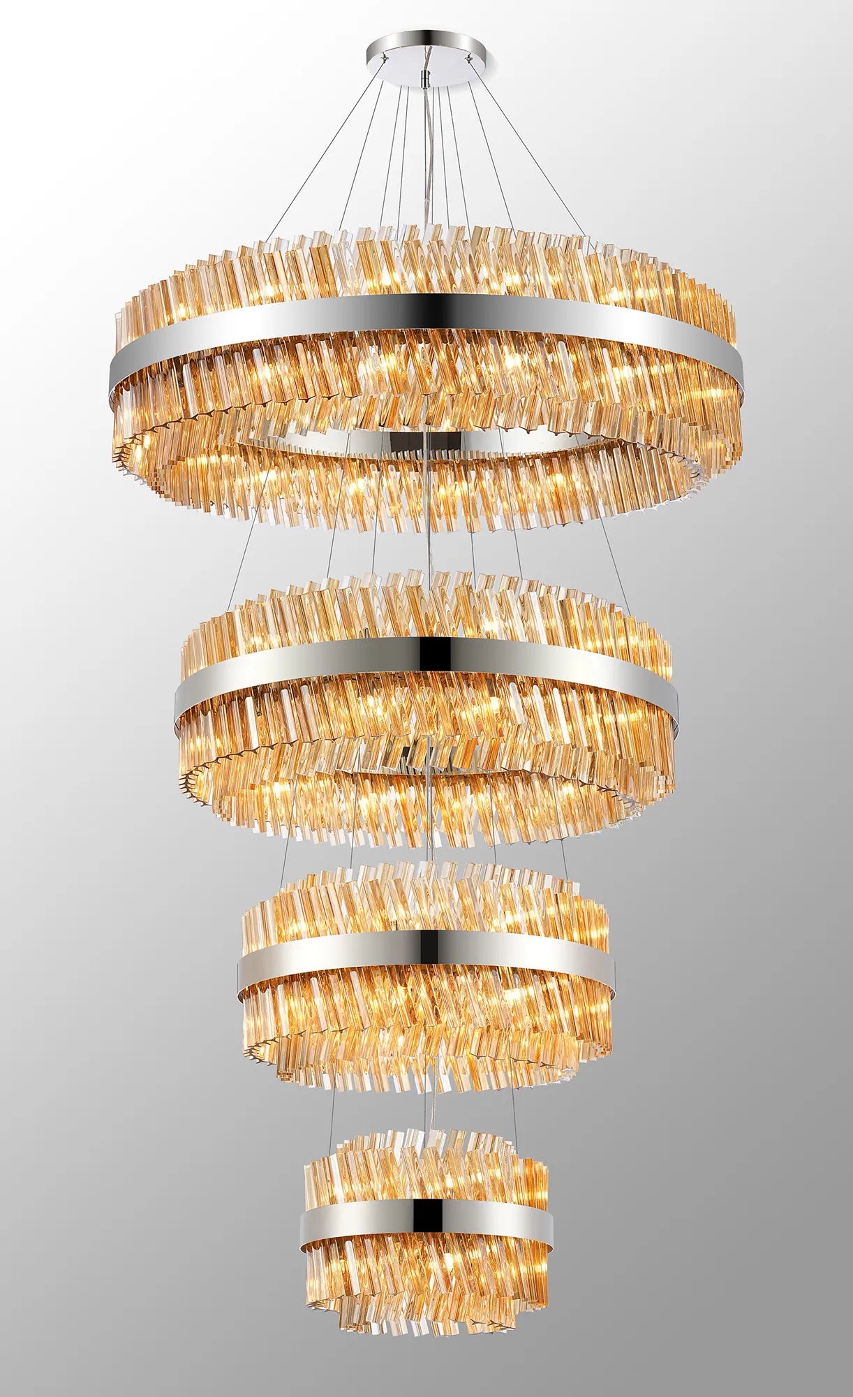 Farnley 4 Tier 1m Pendant 32 Light - Polished Nickel & Amber