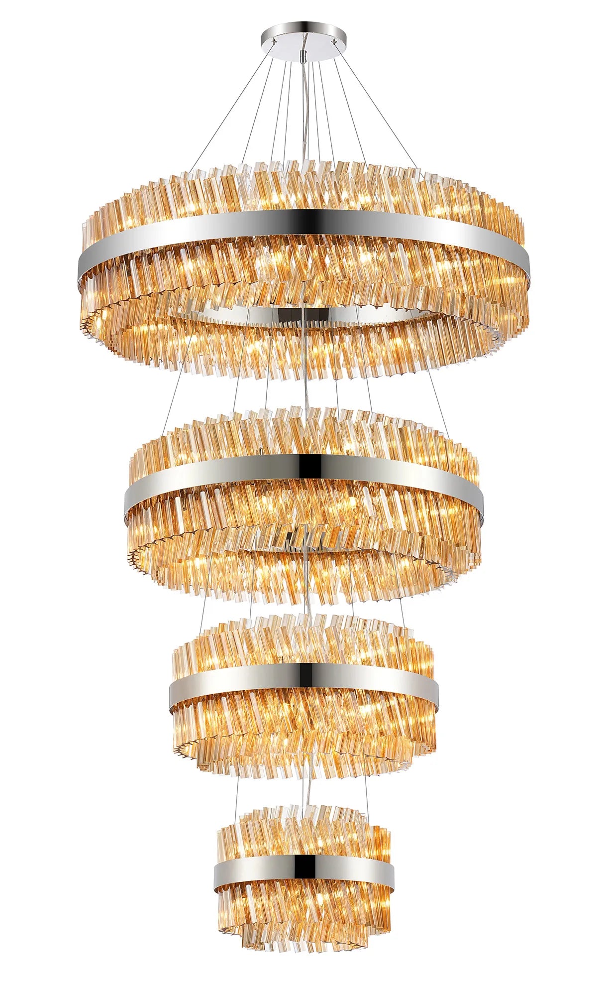 Farnley 4 Tier 1m Pendant 32 Light - Polished Nickel & Amber