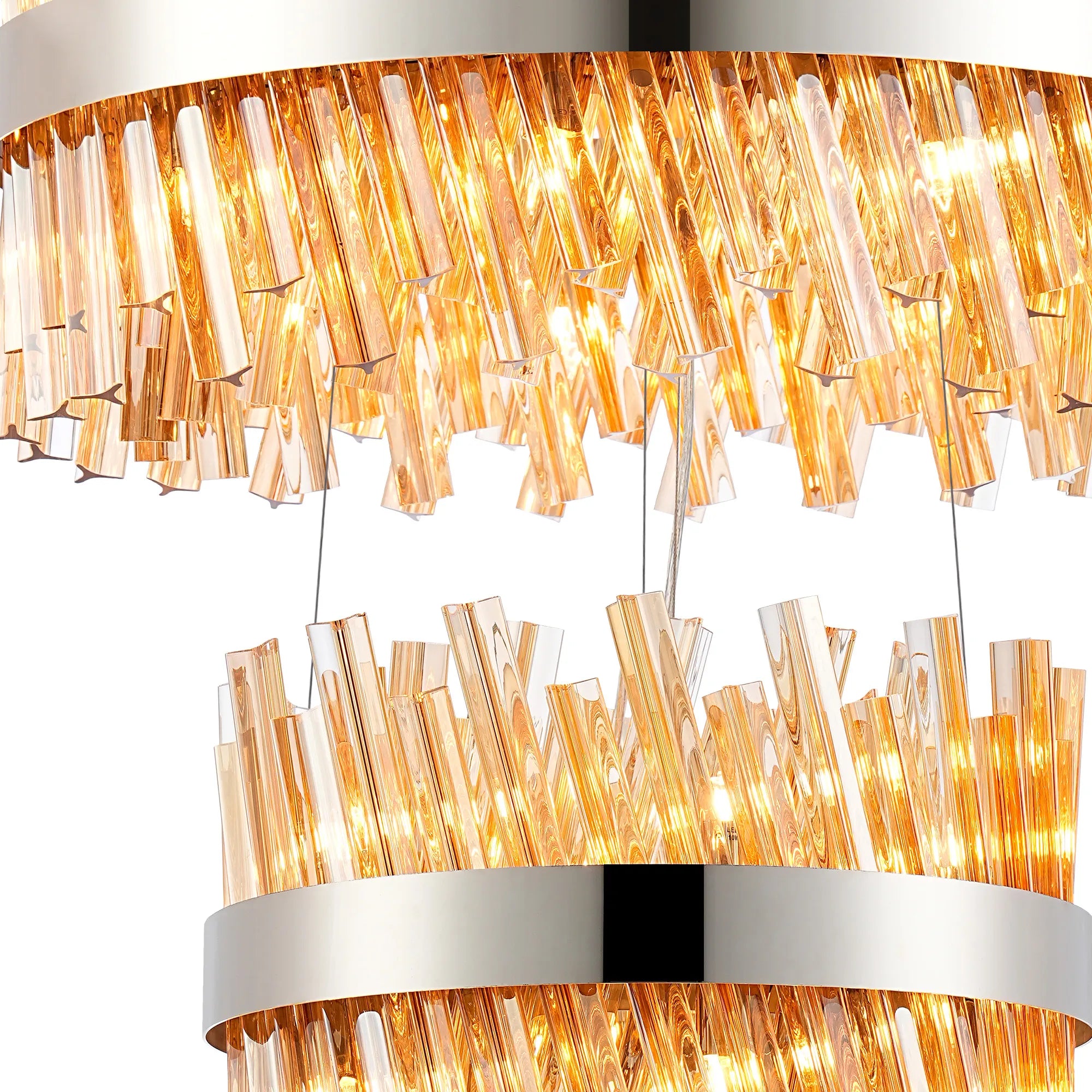 Farnley 4 Tier 1m Pendant 32 Light - Polished Nickel & Amber