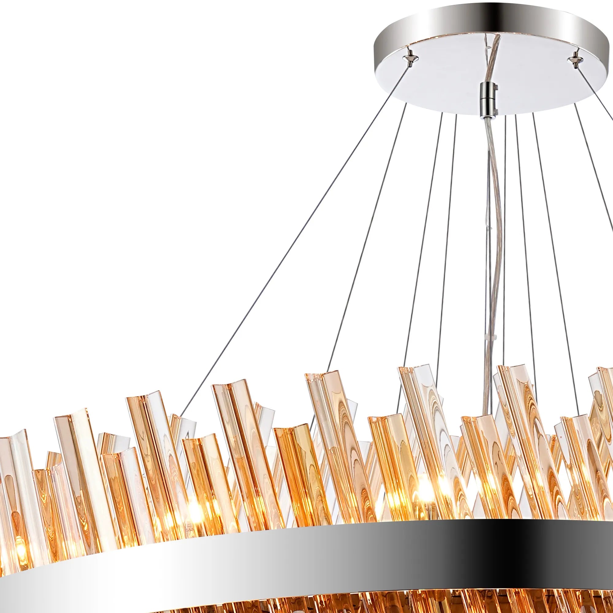 Farnley 4 Tier 1m Pendant 32 Light - Polished Nickel & Amber