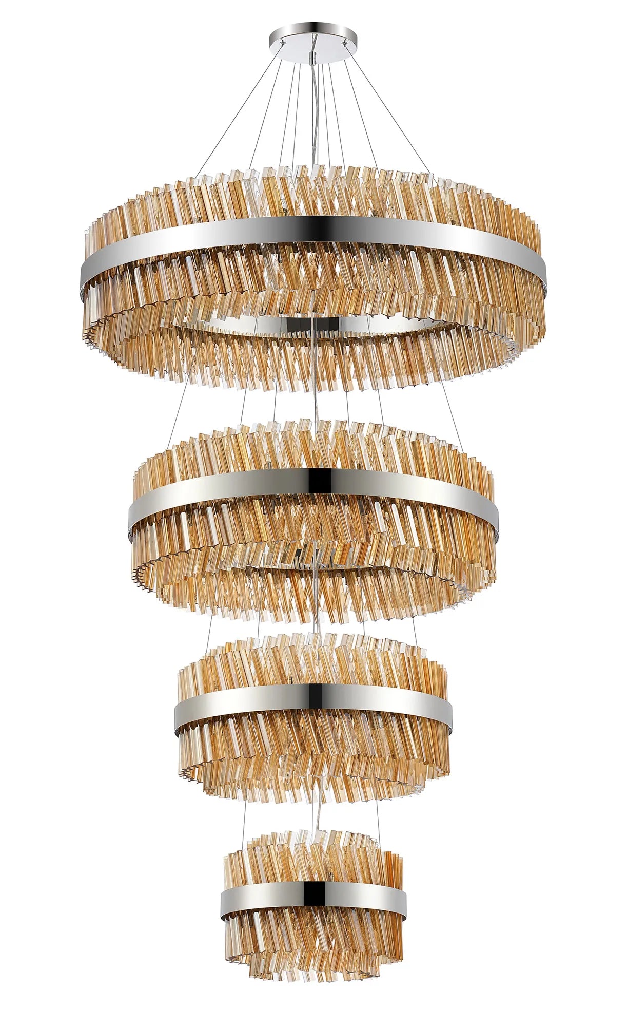 Farnley 4 Tier 1m Pendant 32 Light - Polished Nickel & Amber