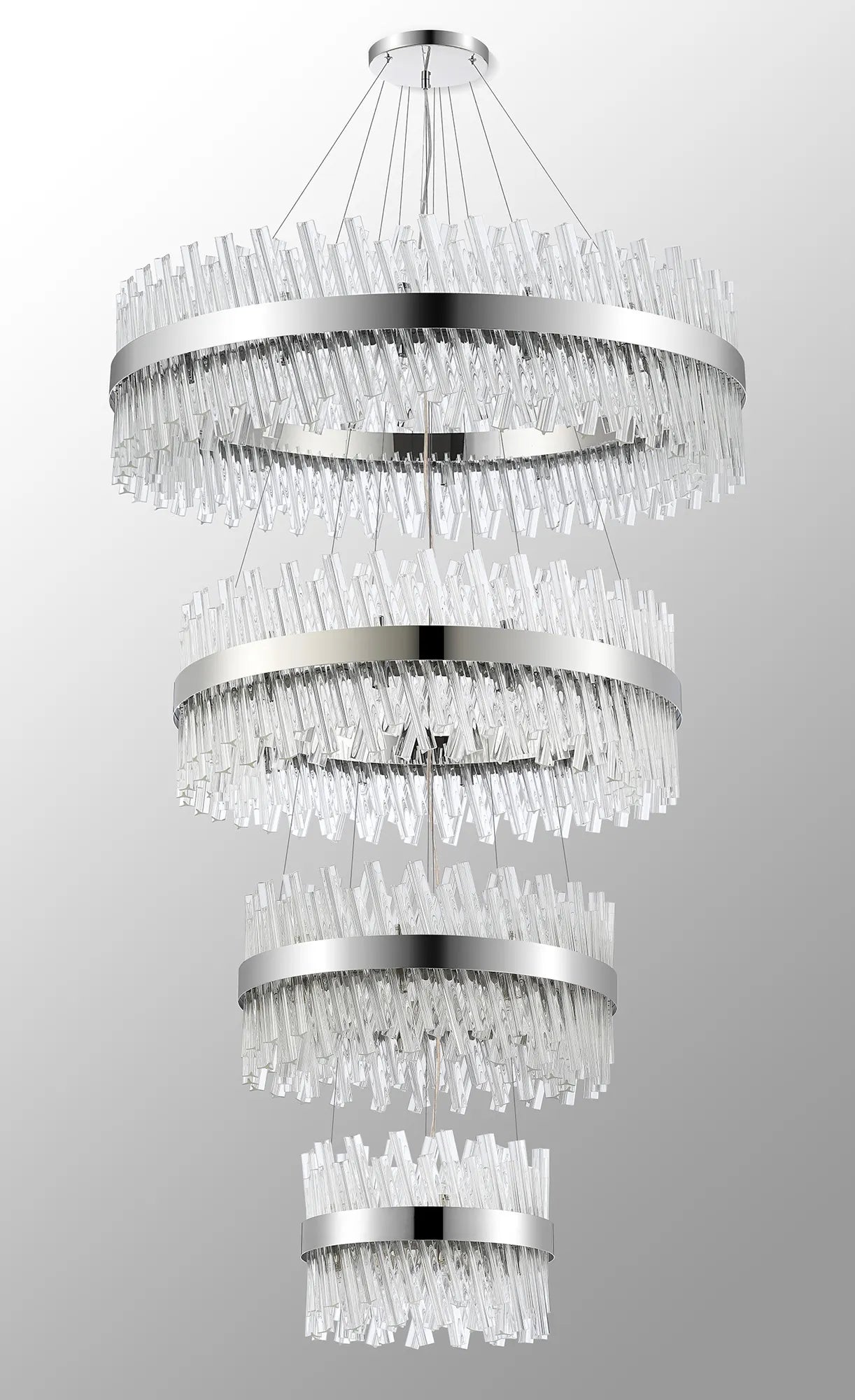 Farnley 4 Tier 1m Pendant 32 Light - Polished Nickel & Clear