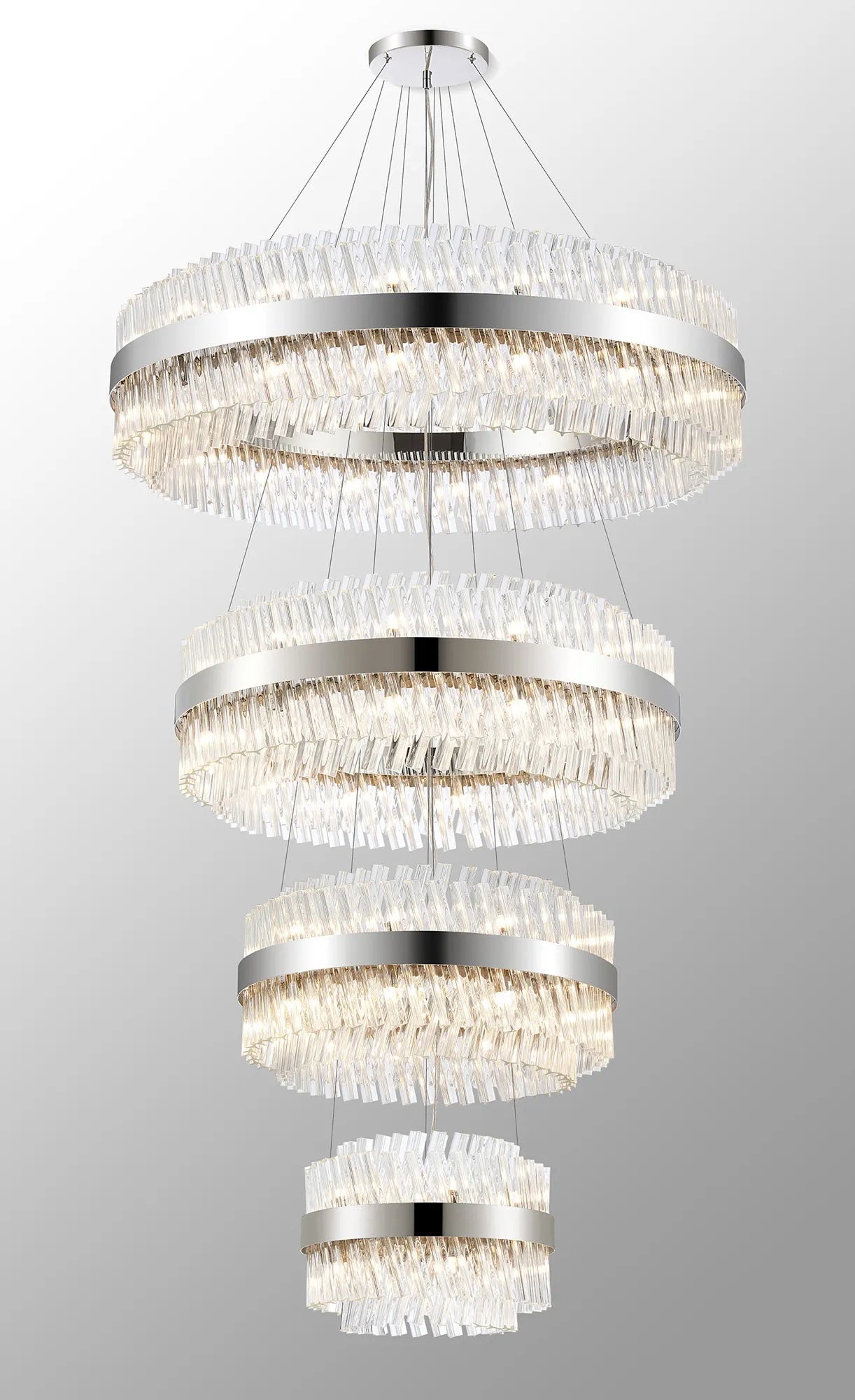 Farnley 4 Tier 1m Pendant 32 Light - Polished Nickel & Clear