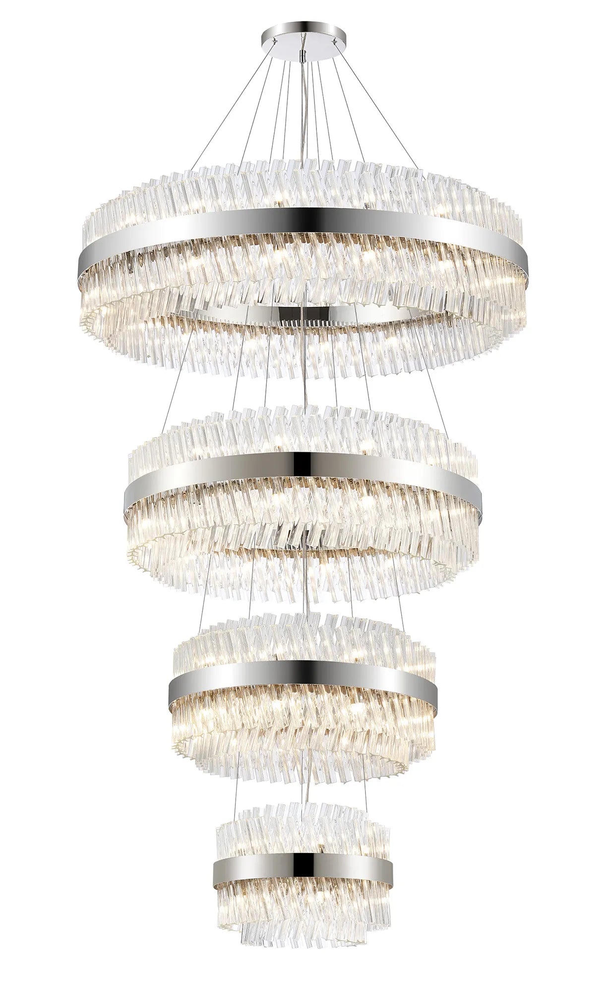 Farnley 4 Tier 1m Pendant 32 Light - Polished Nickel & Clear