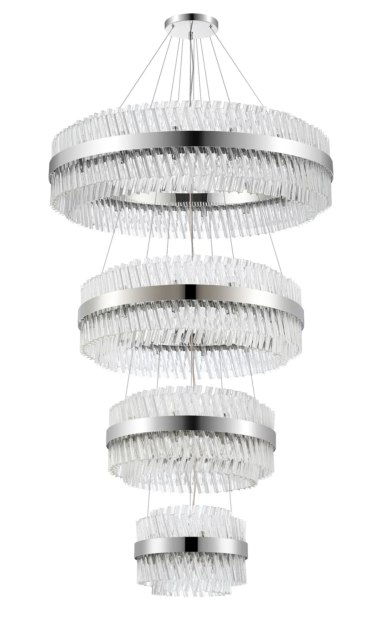 Farnley 4 Tier 1m Pendant 32 Light - Polished Nickel & Clear