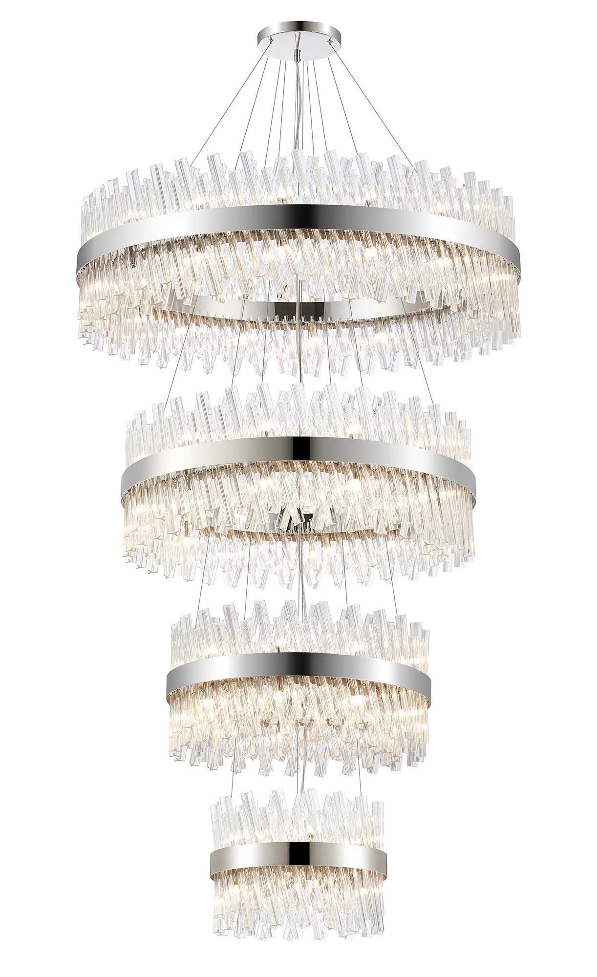 Farnley 4 Tier 1m Pendant 32 Light - Polished Nickel & Clear
