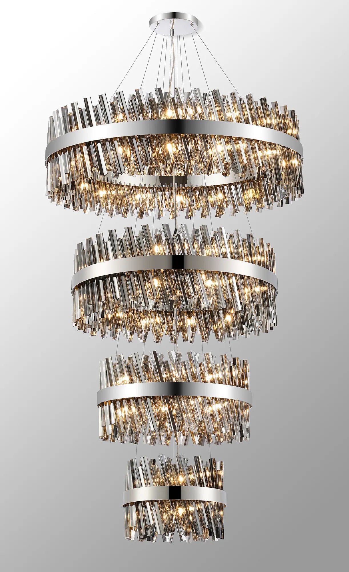 Farnley 4 Tier 1m Pendant 32 Light - Polished Nickel & Smoke