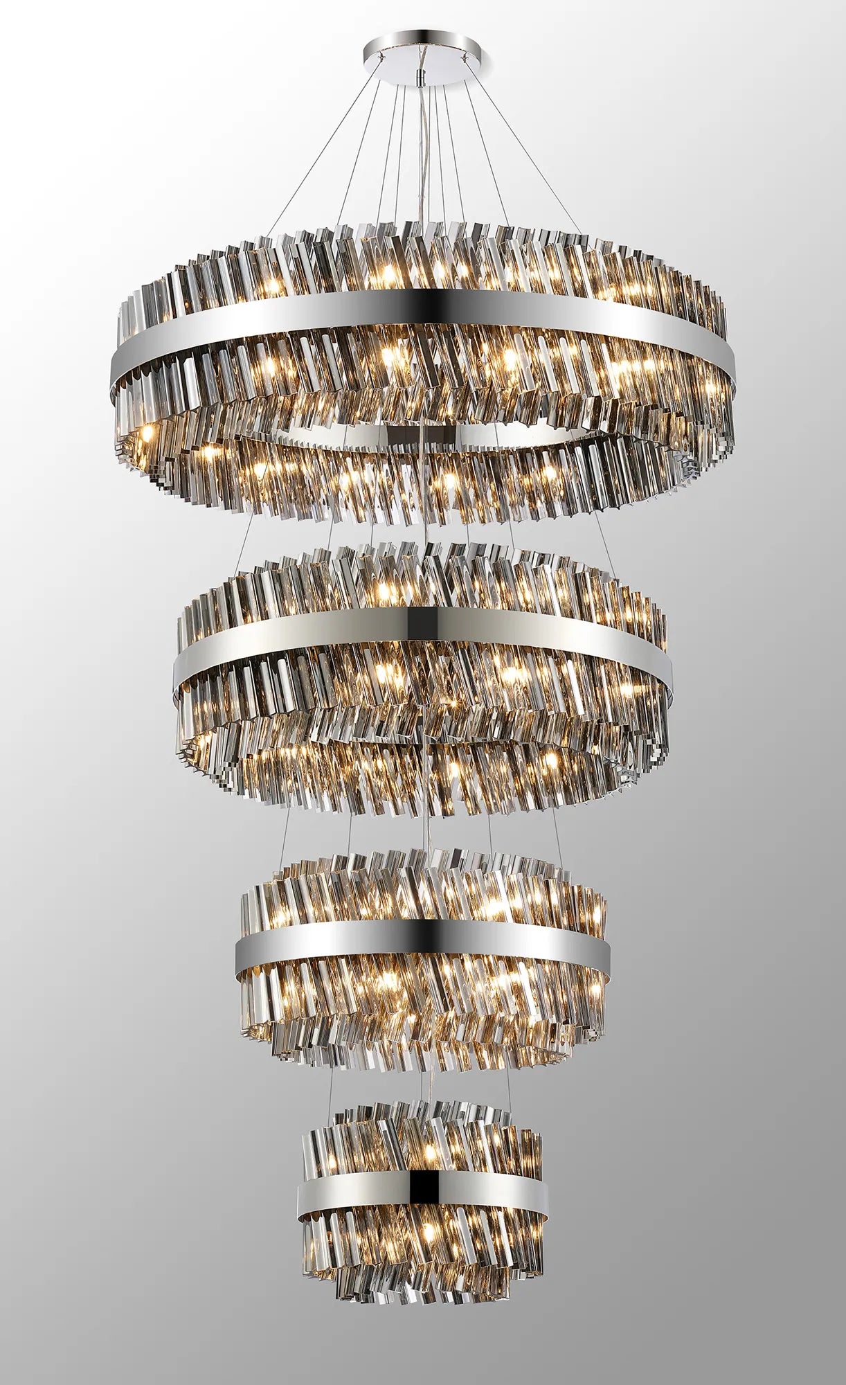 Farnley 4 Tier 1m Pendant 32 Light - Polished Nickel & Smoke
