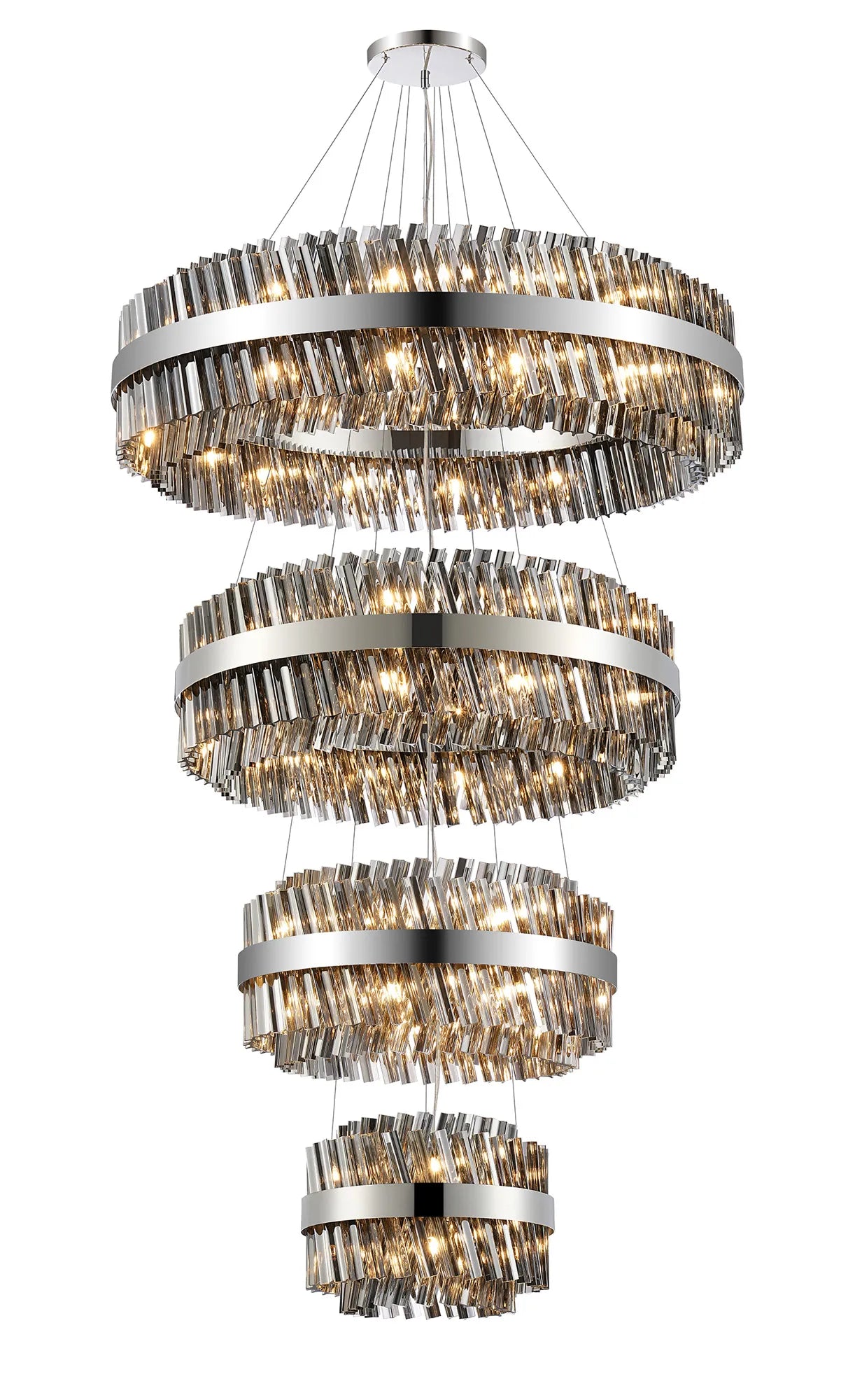 Farnley 4 Tier 1m Pendant 32 Light - Polished Nickel & Smoke