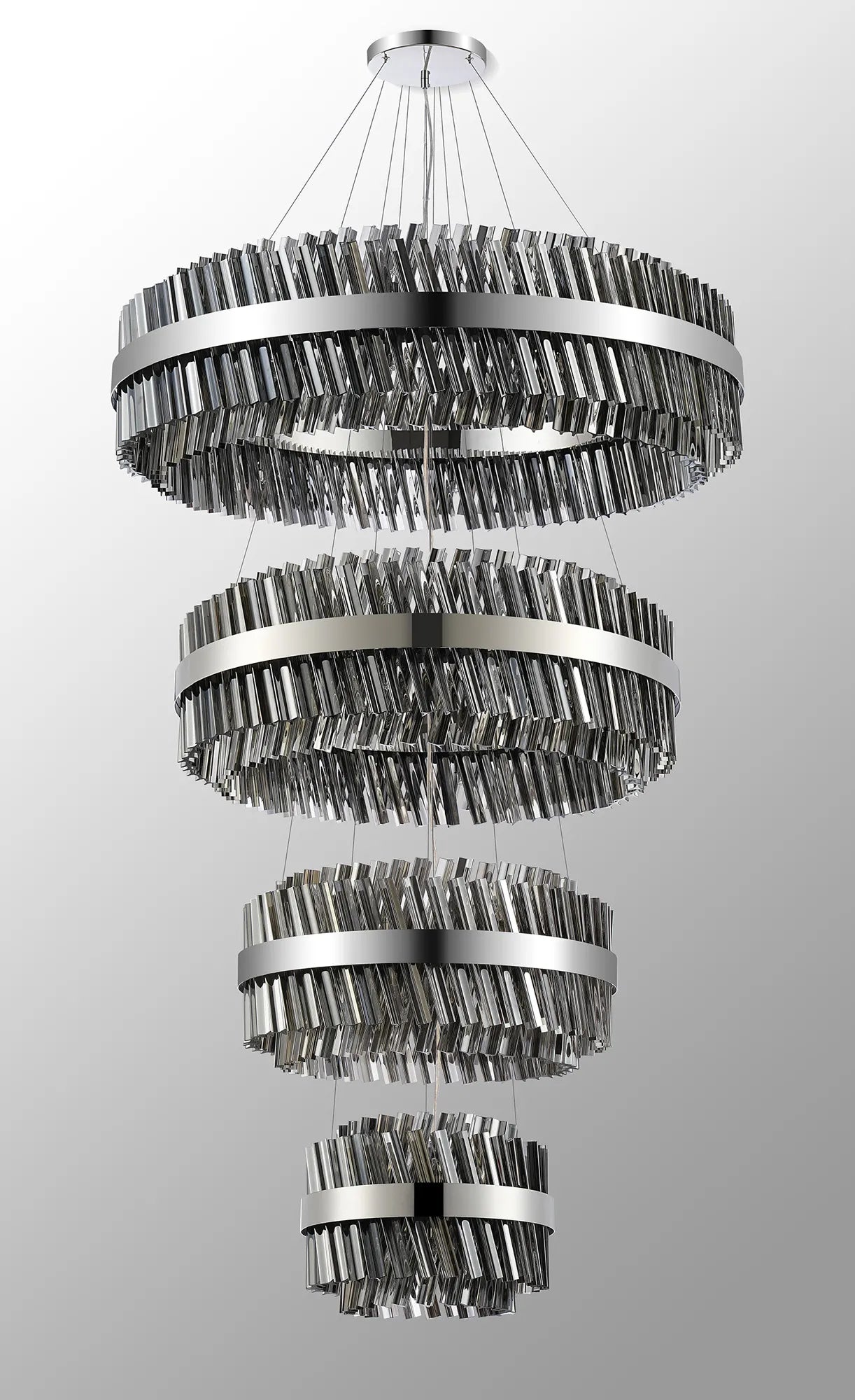 Farnley 4 Tier 1m Pendant 32 Light - Polished Nickel & Smoke