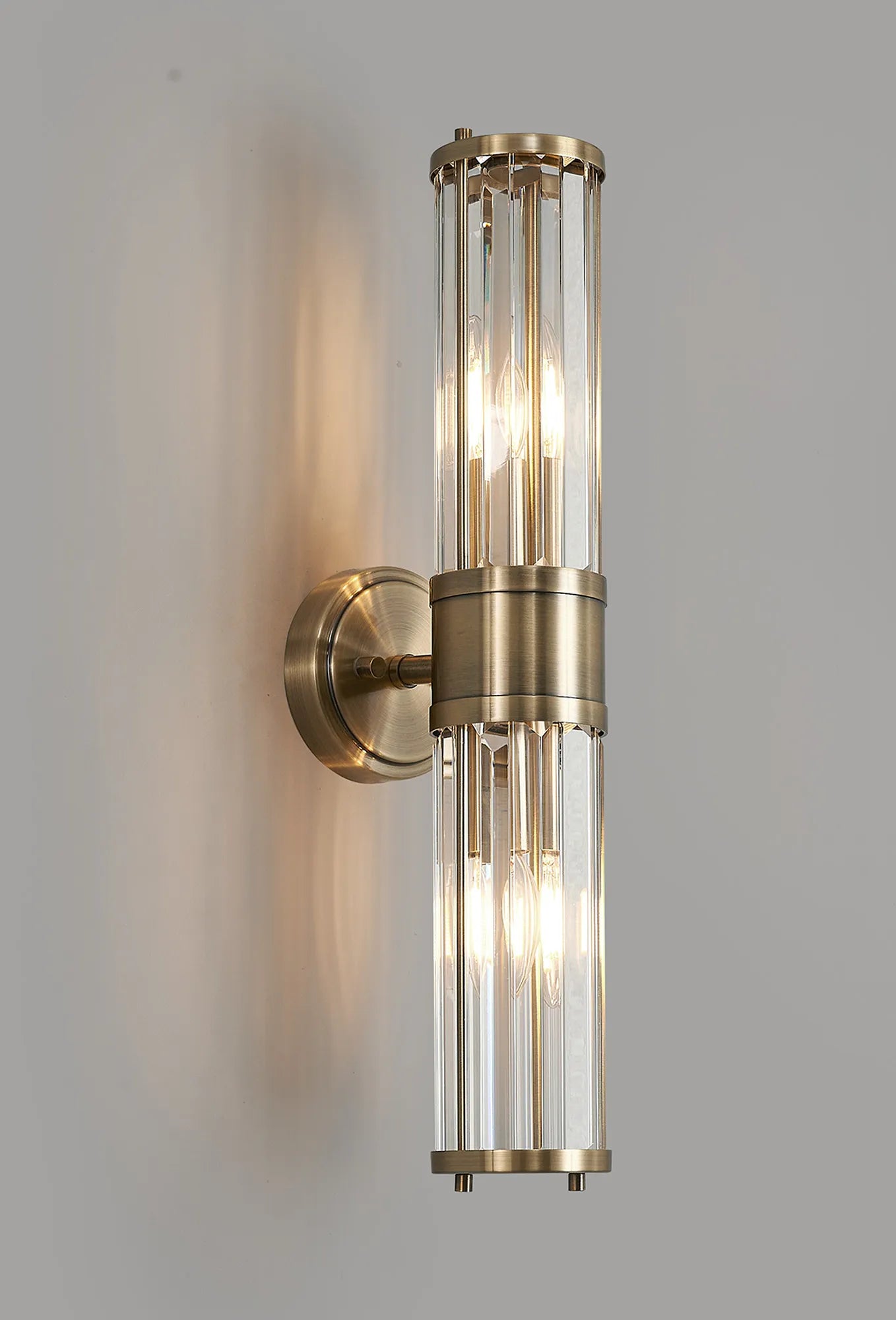 Fratton 2 Light Crystal Wall Up & Down IP44 - Antique Brass & Clear Crystal