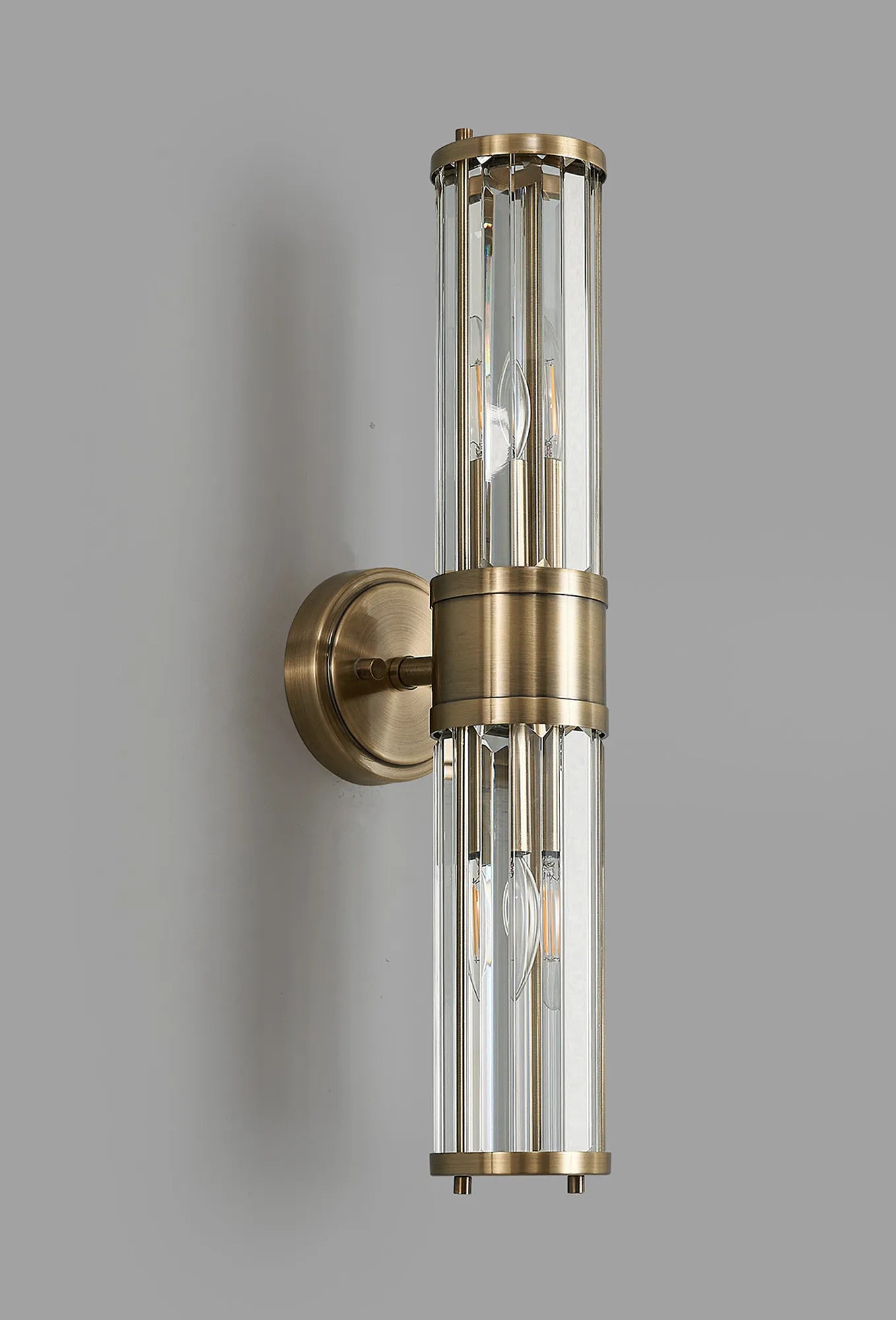 Fratton 2 Light Crystal Wall Up & Down IP44 - Antique Brass & Clear Crystal