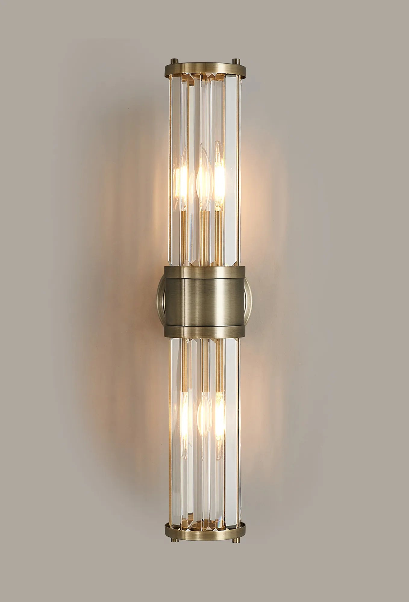 Fratton 2 Light Crystal Wall Up & Down IP44 - Antique Brass & Clear Crystal