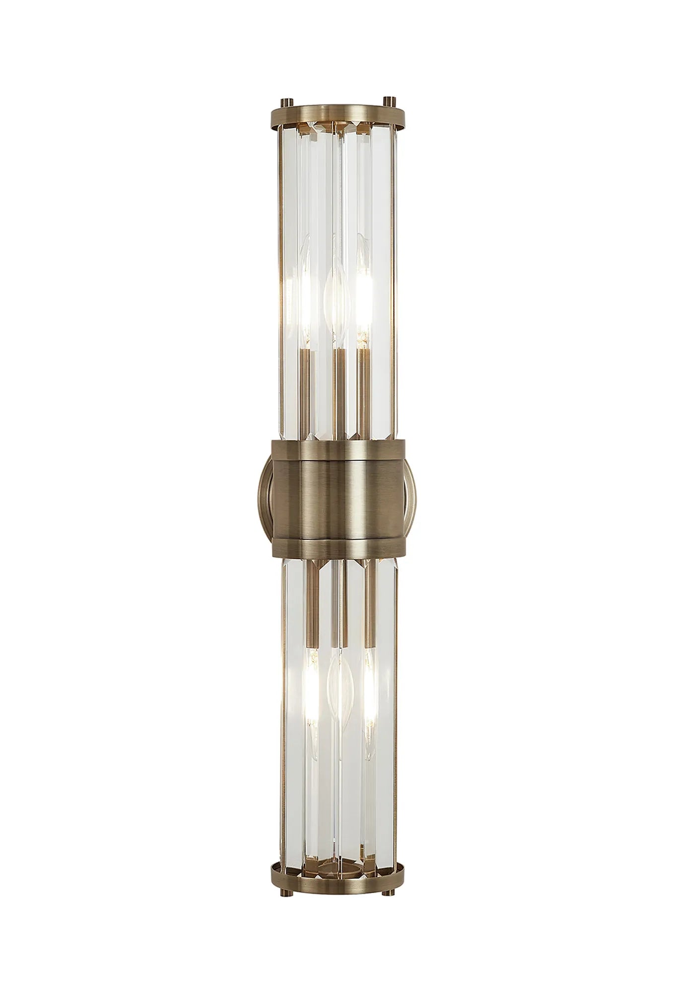 Fratton 2 Light Crystal Wall Up & Down IP44 - Antique Brass & Clear Crystal