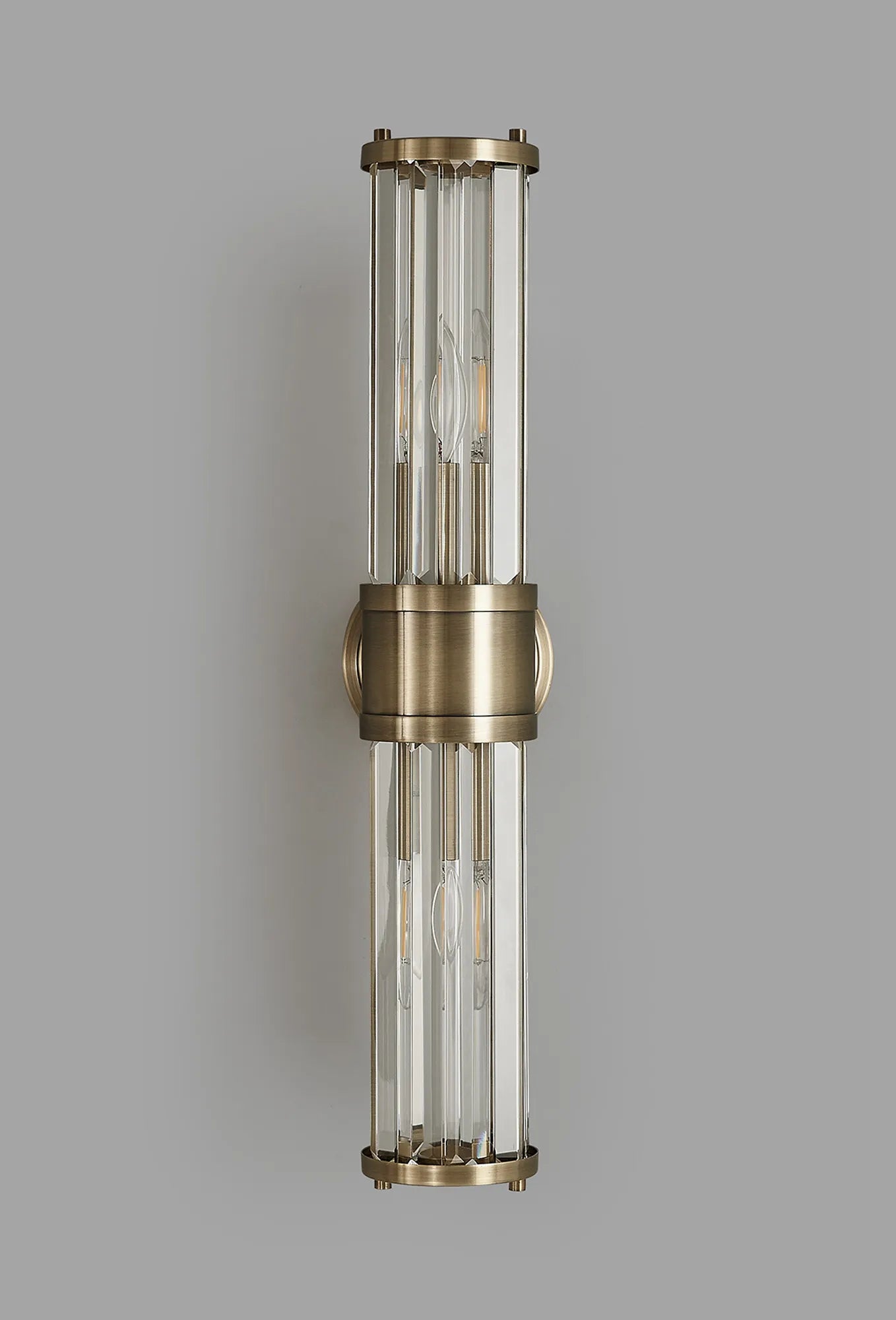 Fratton 2 Light Crystal Wall Up & Down IP44 - Antique Brass & Clear Crystal