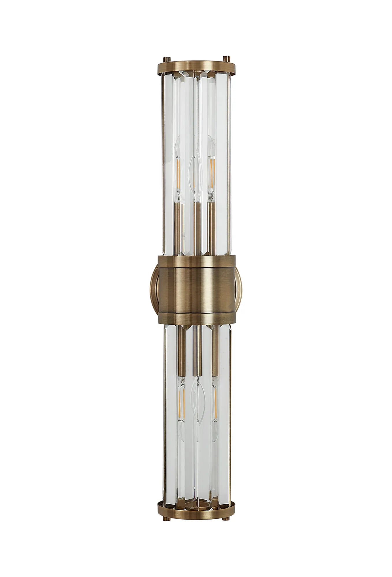 Fratton 2 Light Crystal Wall Up & Down IP44 - Antique Brass & Clear Crystal