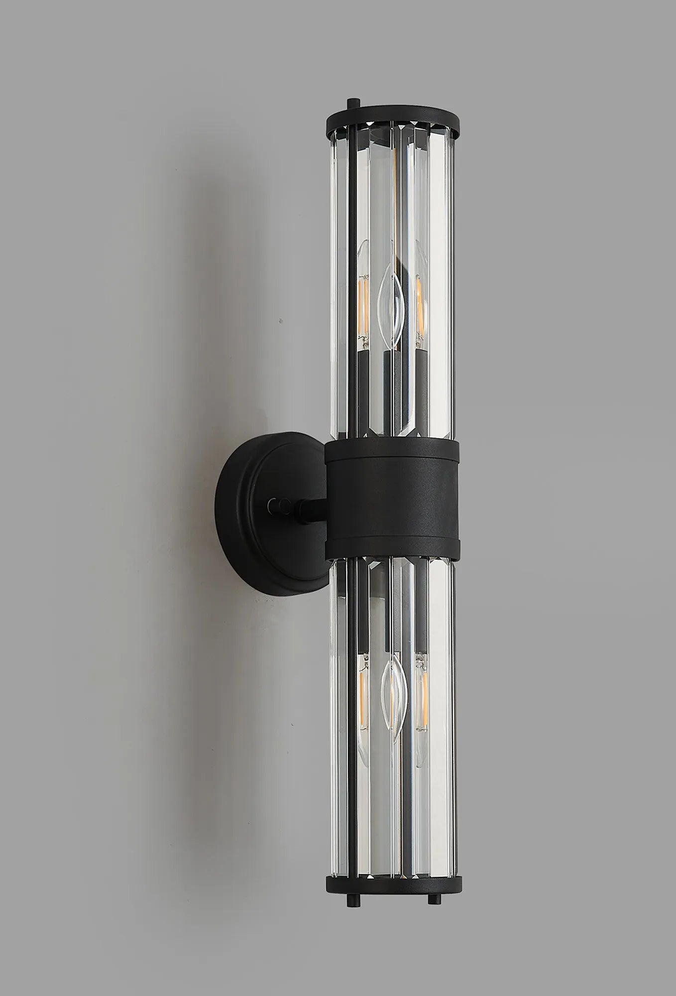 Fratton 2 Light Crystal Wall Up & Down IP44 - Satin Black & Clear Crystal