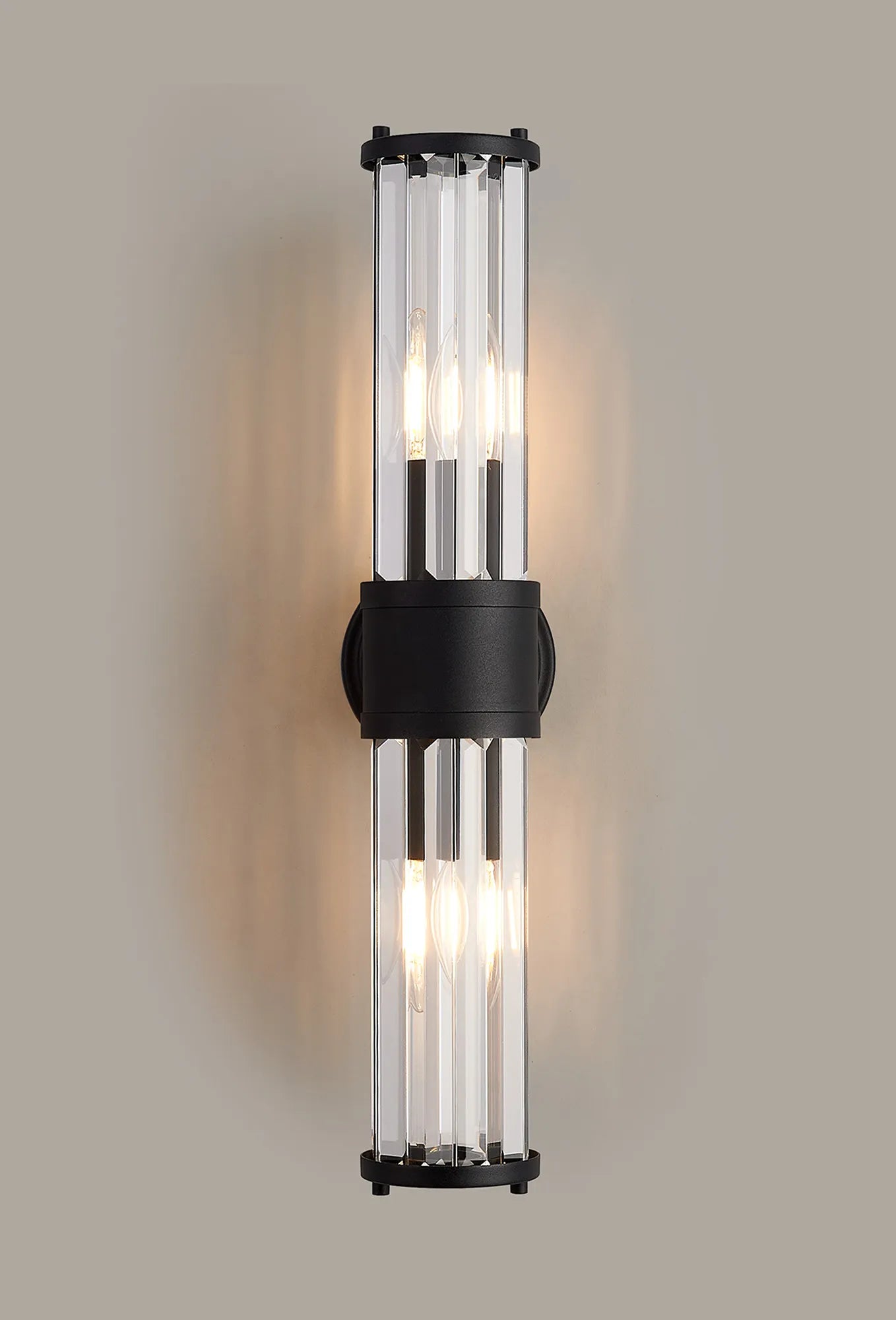 Fratton 2 Light Crystal Wall Up & Down IP44 - Satin Black & Clear Crystal