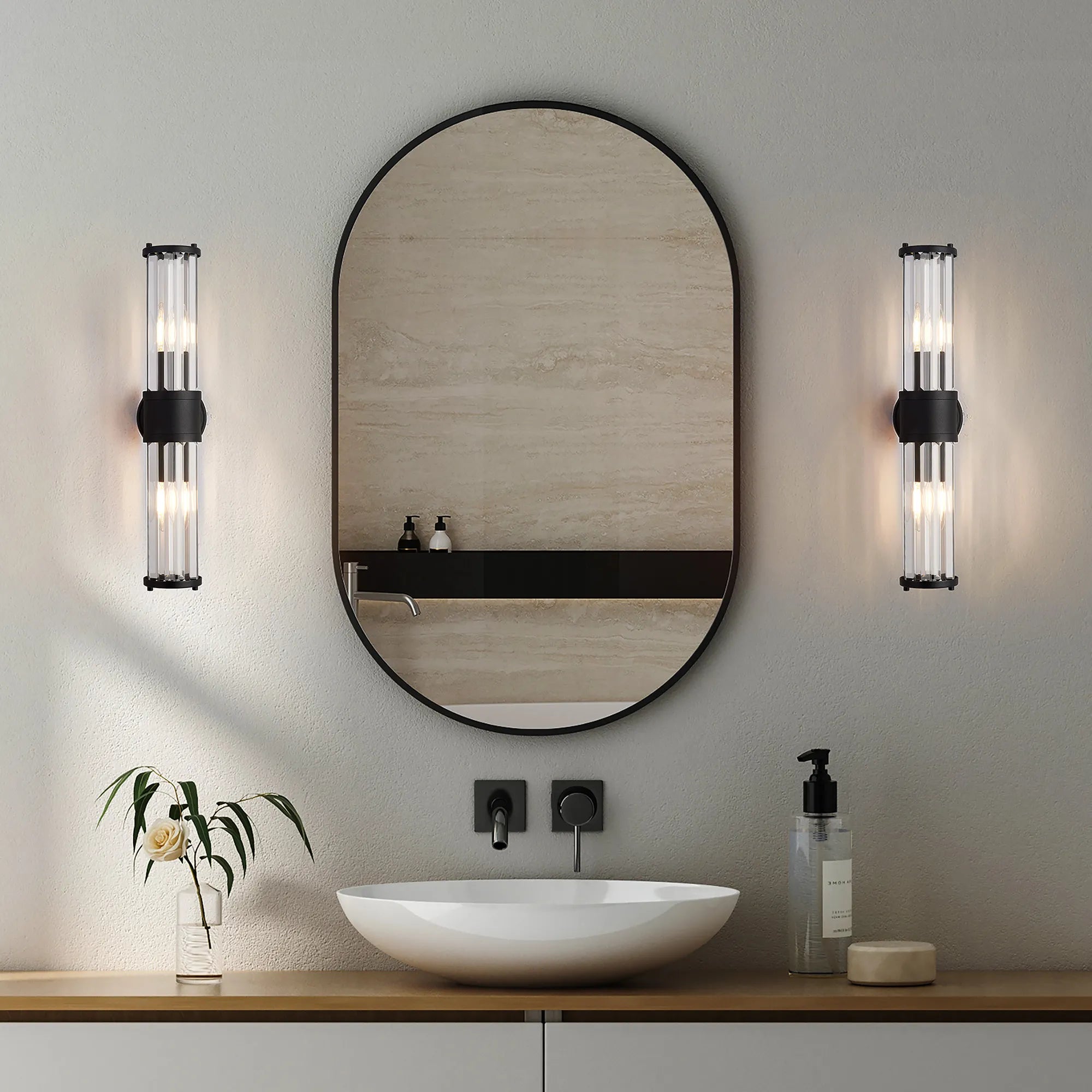 Fratton 2 Light Crystal Wall Up & Down IP44 - Satin Black & Clear Crystal