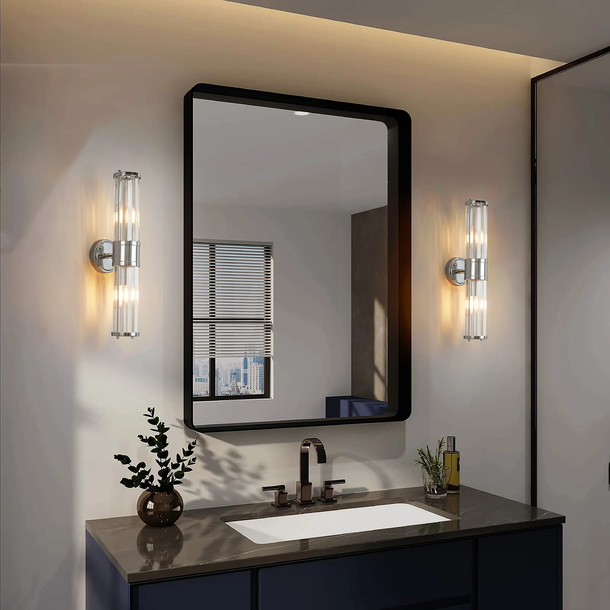 Fratton 2 Light Crystal Wall Up & Down IP44 - Polished Chrome & Clear Crystal