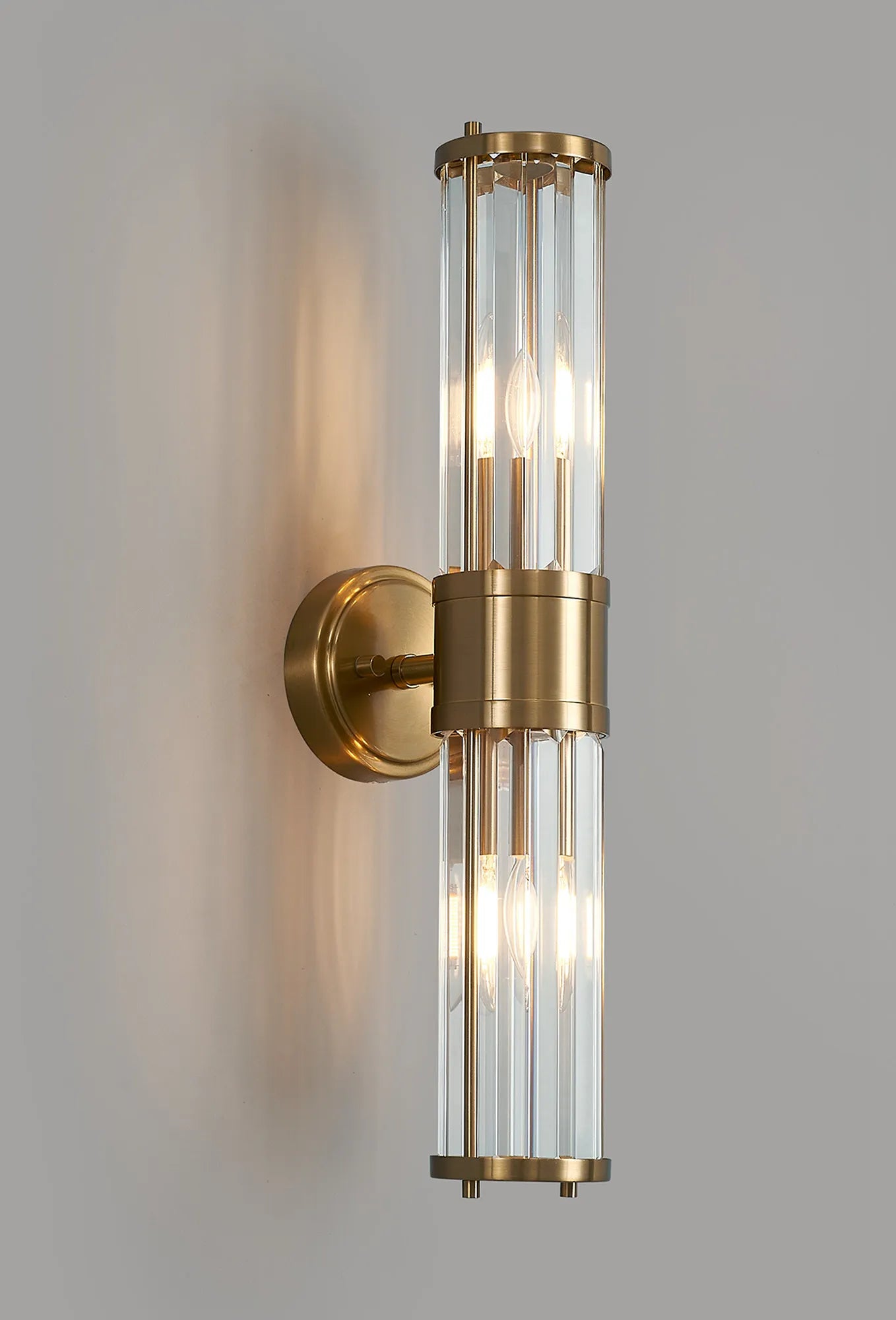 Fratton 2 Light Crystal Wall Up & Down IP44 - Gold & Clear Crystal