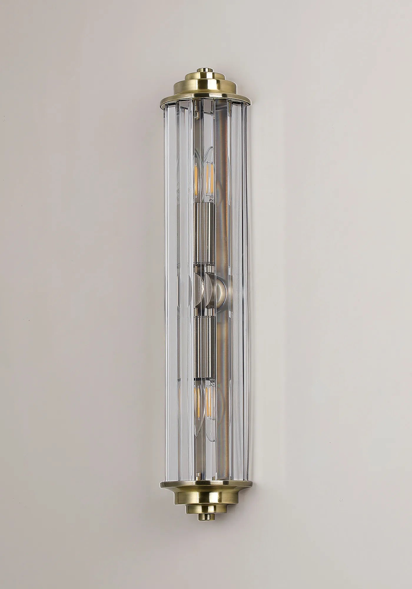 Fratton 2 Light Crystal Wall IP44 - Antique Brass & Clear Crystal