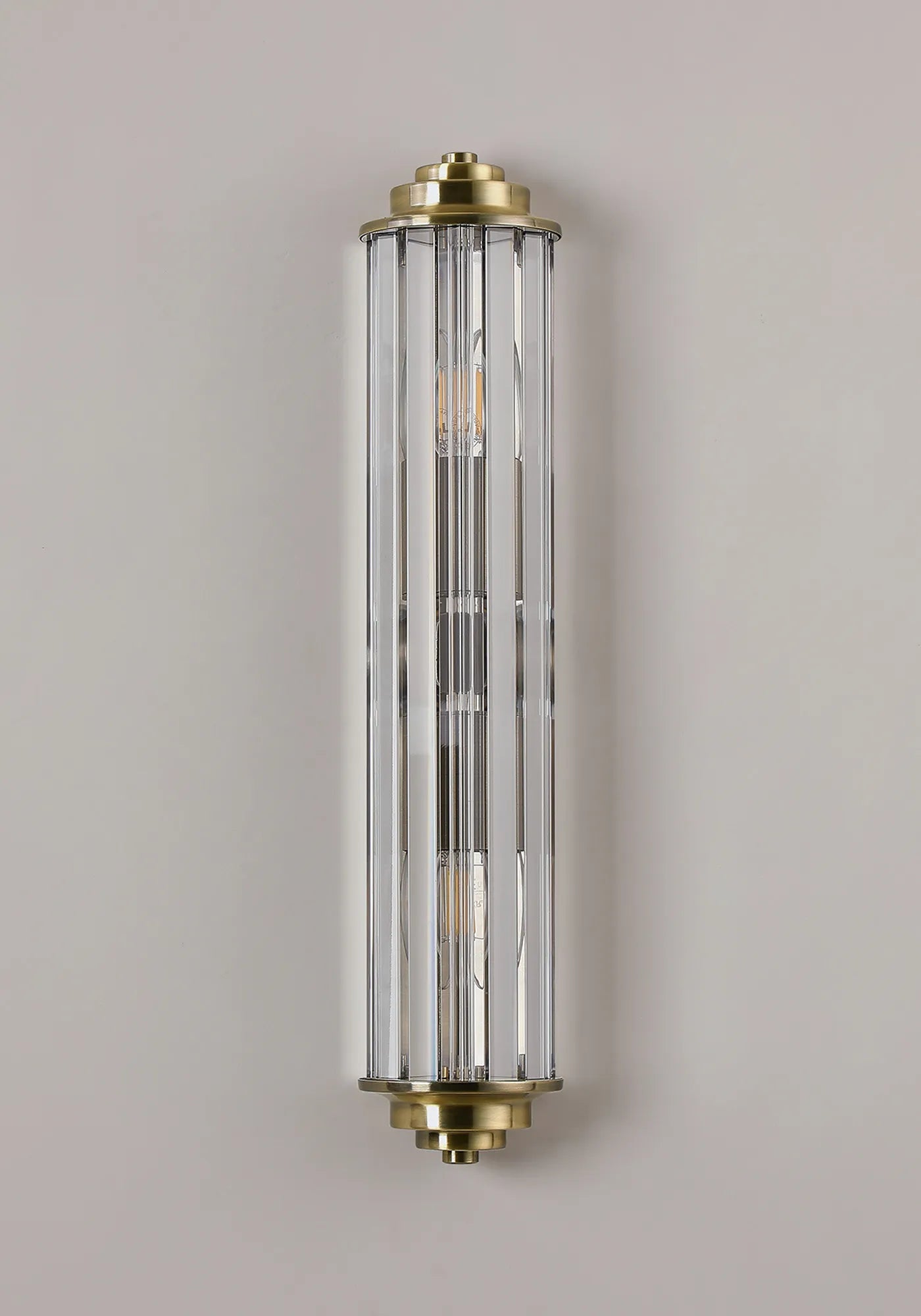 Fratton 2 Light Crystal Wall IP44 - Antique Brass & Clear Crystal