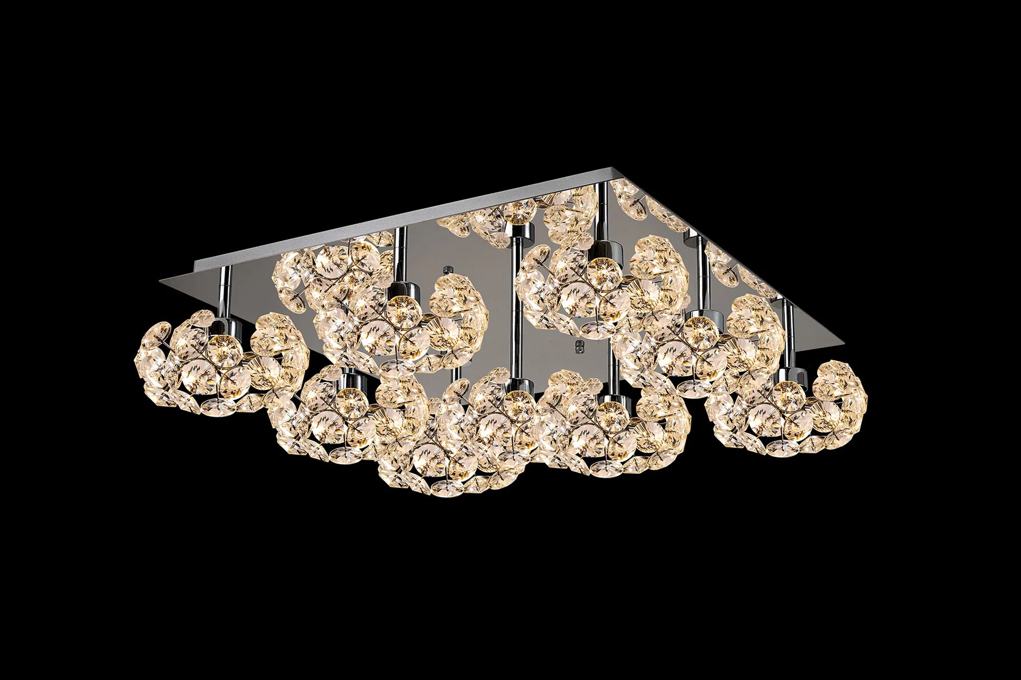Grosvenor Polished Chrome Square 9 Light - Flush Fitting - Chrome & Clear Crystal Shade