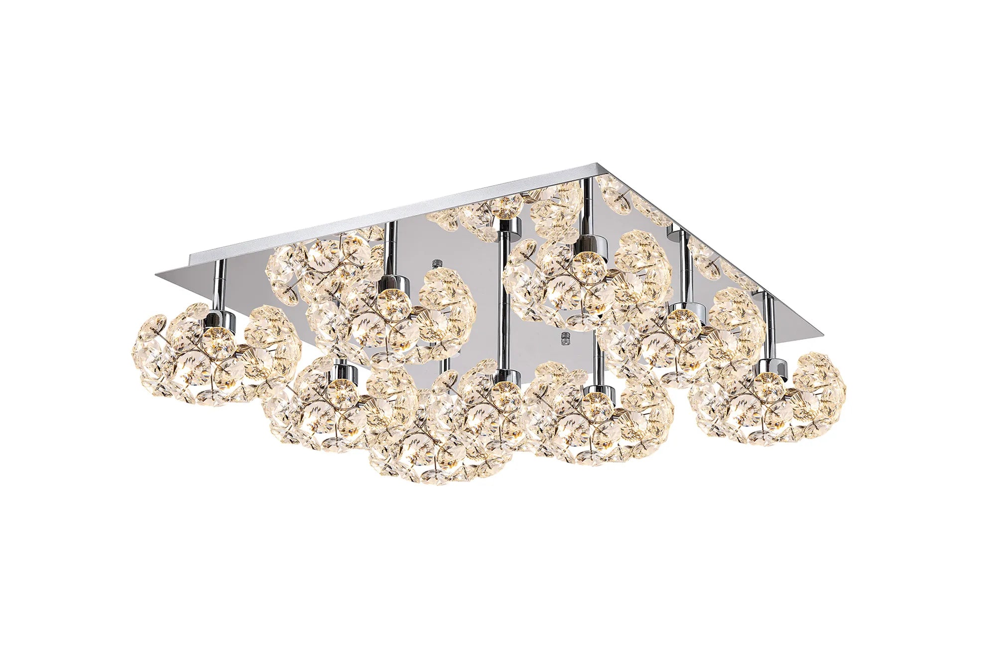 Grosvenor Polished Chrome Square 9 Light - Flush Fitting - Chrome & Clear Crystal Shade