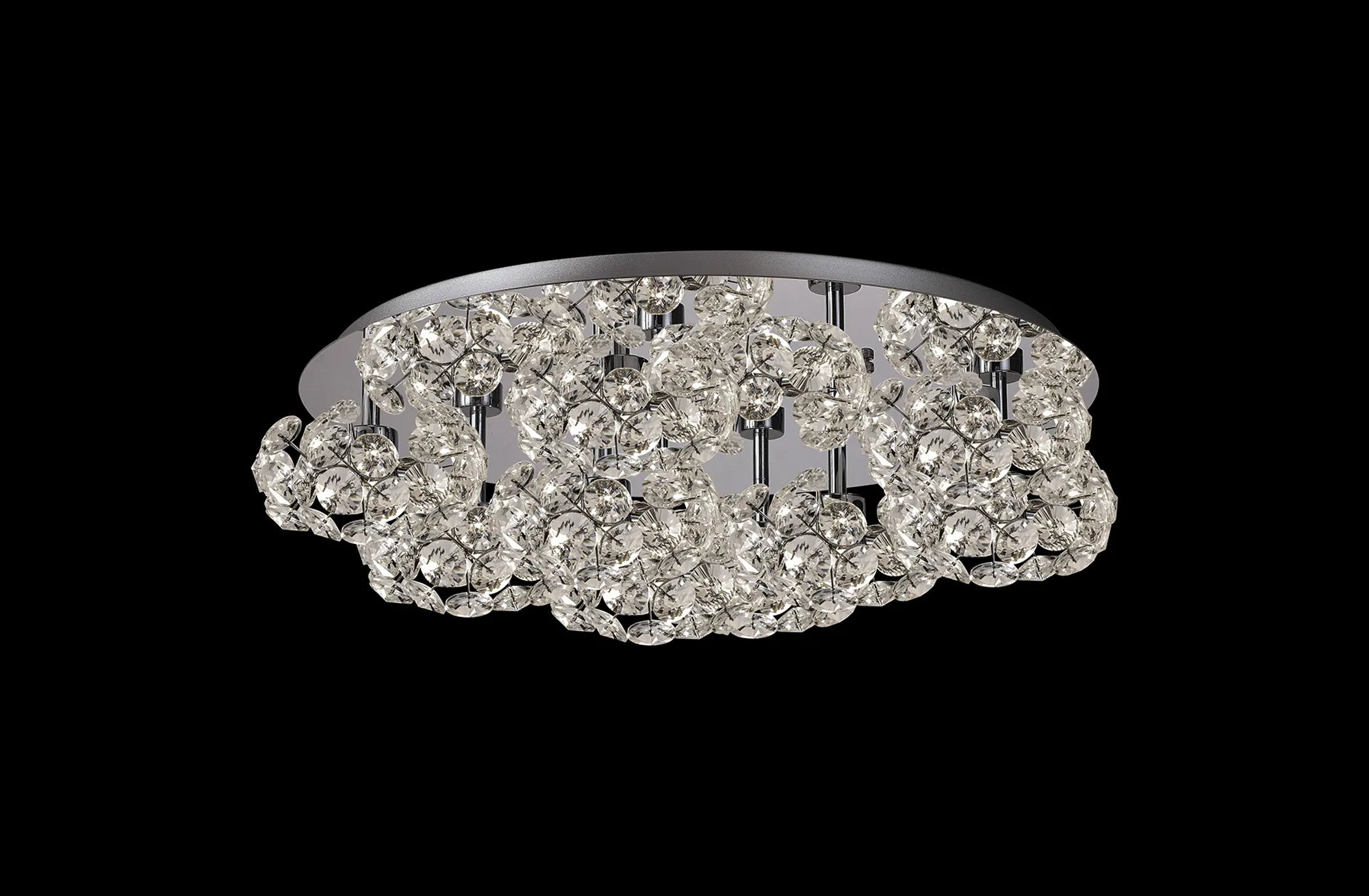 Grosvenor Polished Chrome Round 9 Light - Flush Fitting - Chrome & Clear Crystal Shade