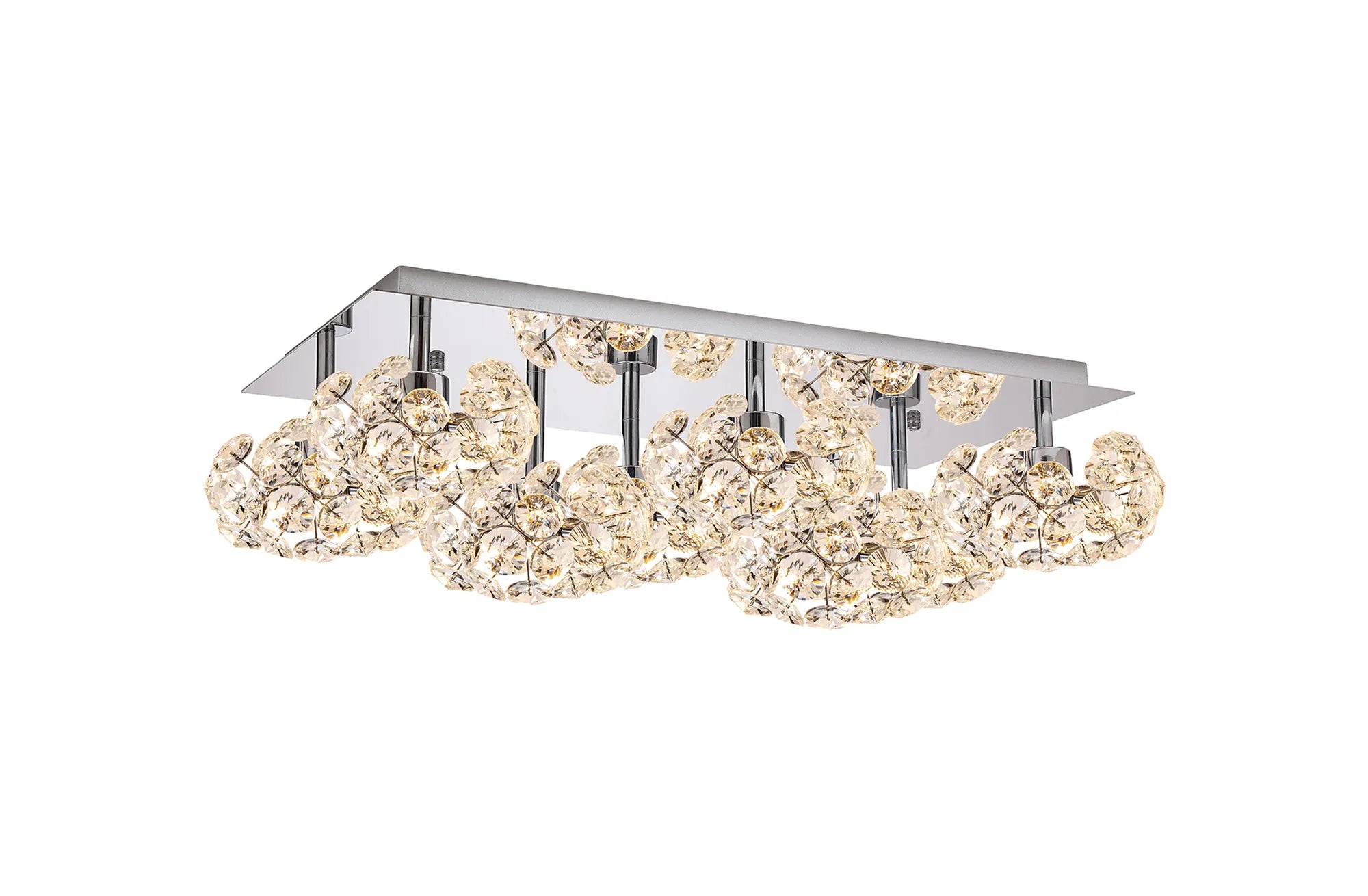 Grosvenor Polished Chrome Rectangle 8 Light - Flush Fitting - Chrome & Clear Crystal Shade