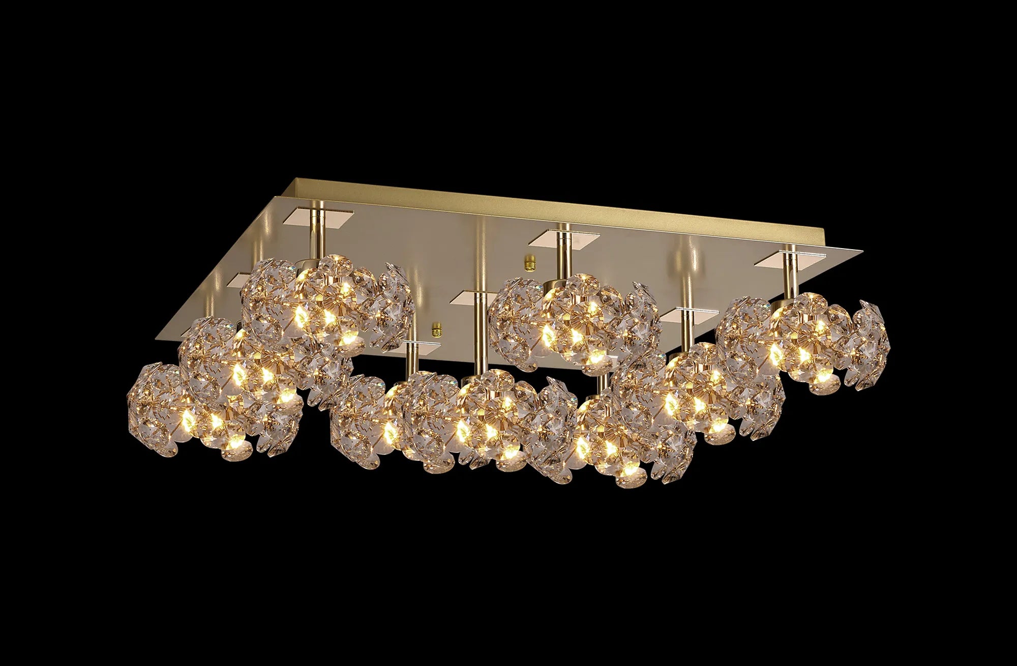 Grosvenor French Gold Square 9 Light - Flush Fitting - French Gold & Clear Crystal Shade