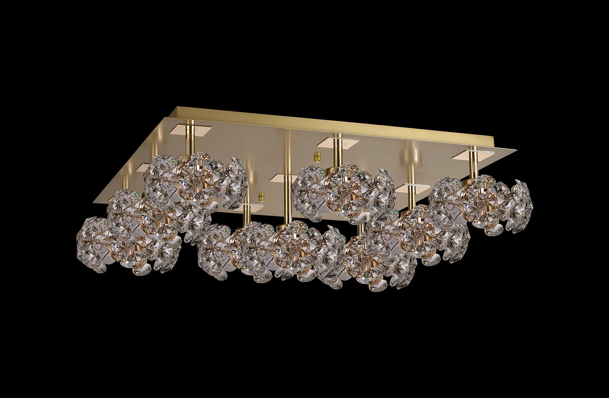 Grosvenor French Gold Square 9 Light - Flush Fitting - French Gold & Clear Crystal Shade