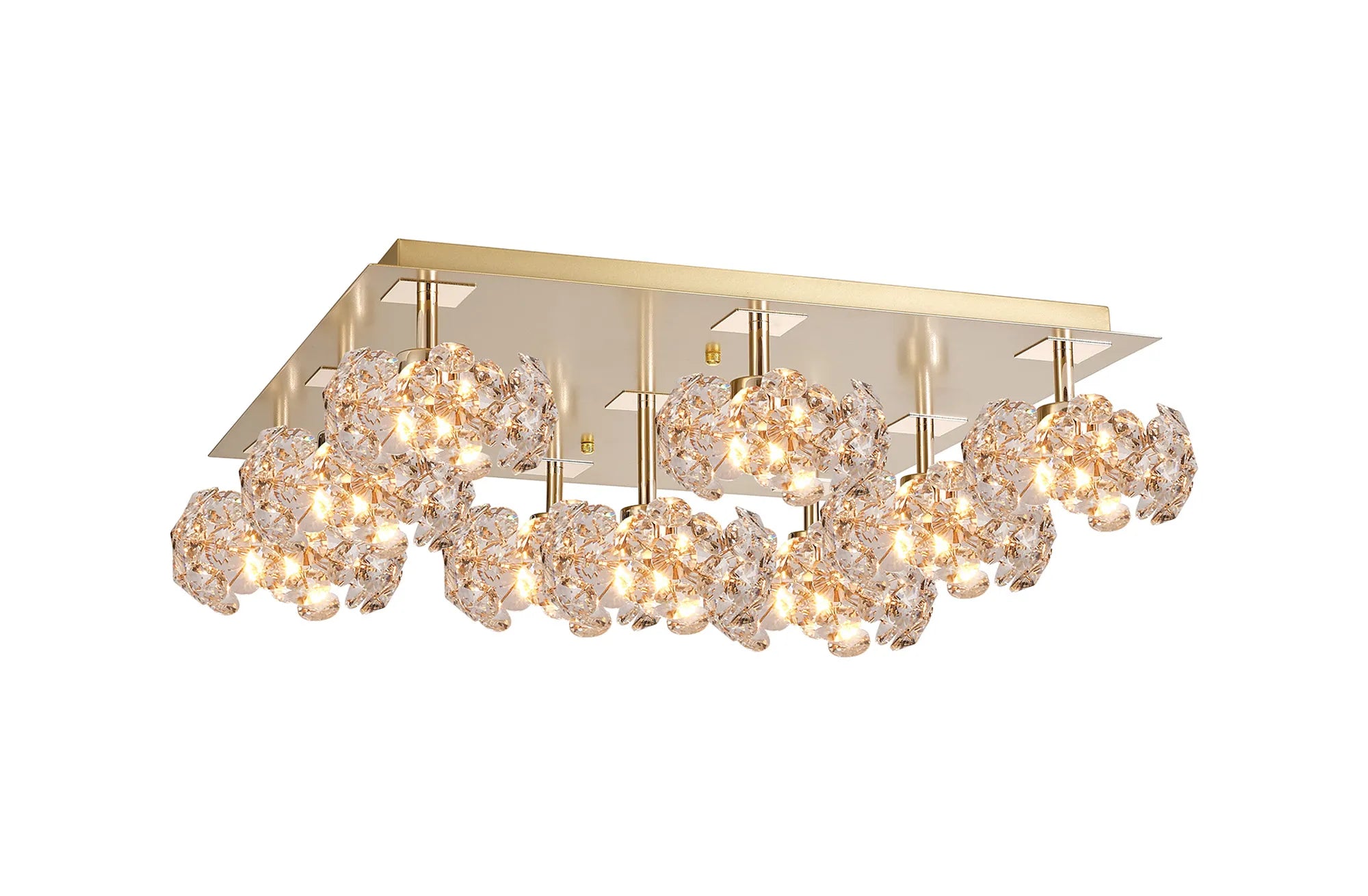 Grosvenor French Gold Square 9 Light - Flush Fitting - French Gold & Clear Crystal Shade