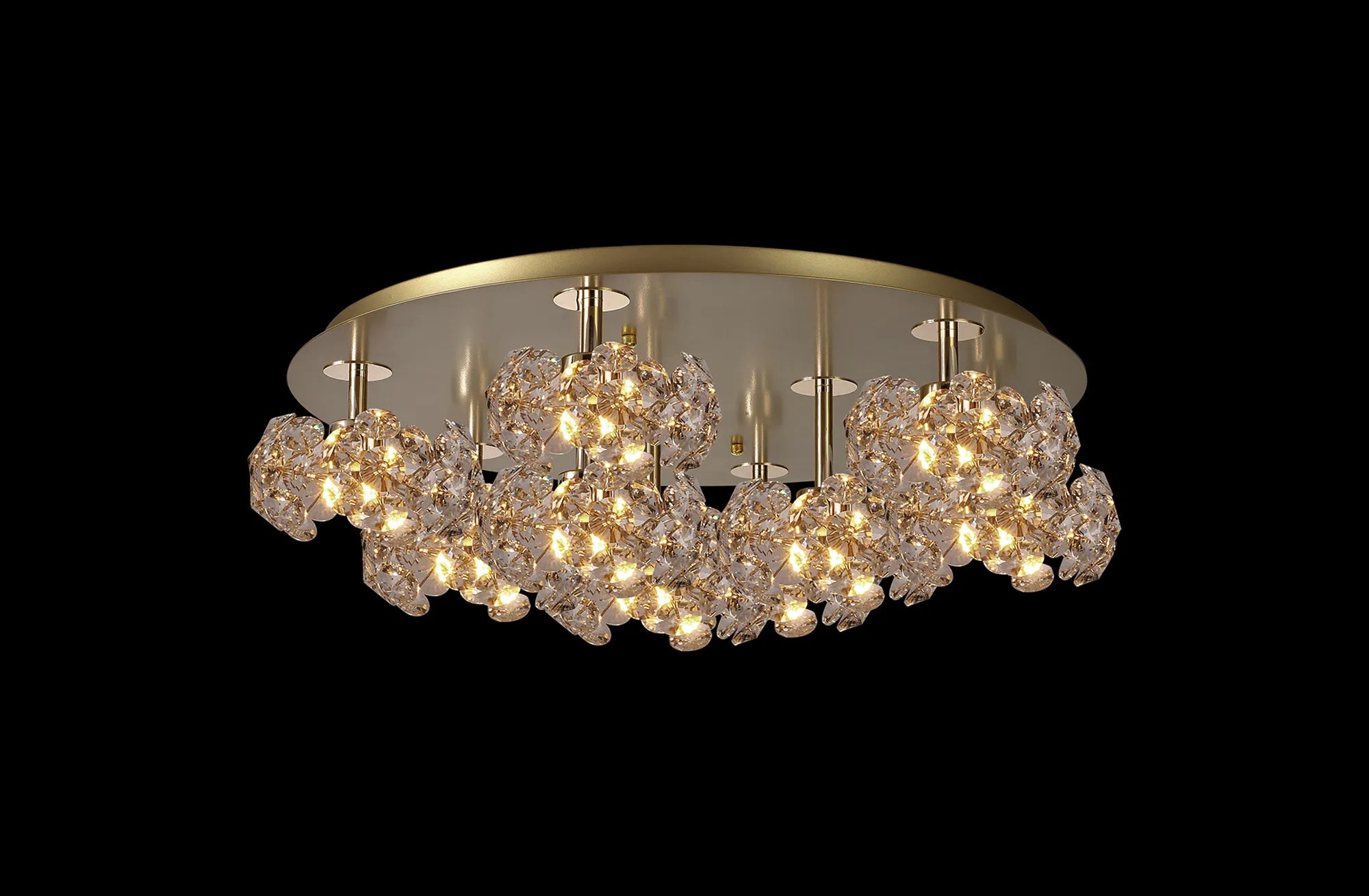 Grosvenor French Gold Round 9 Light - Flush Fitting - French Gold & Clear Crystal Shade