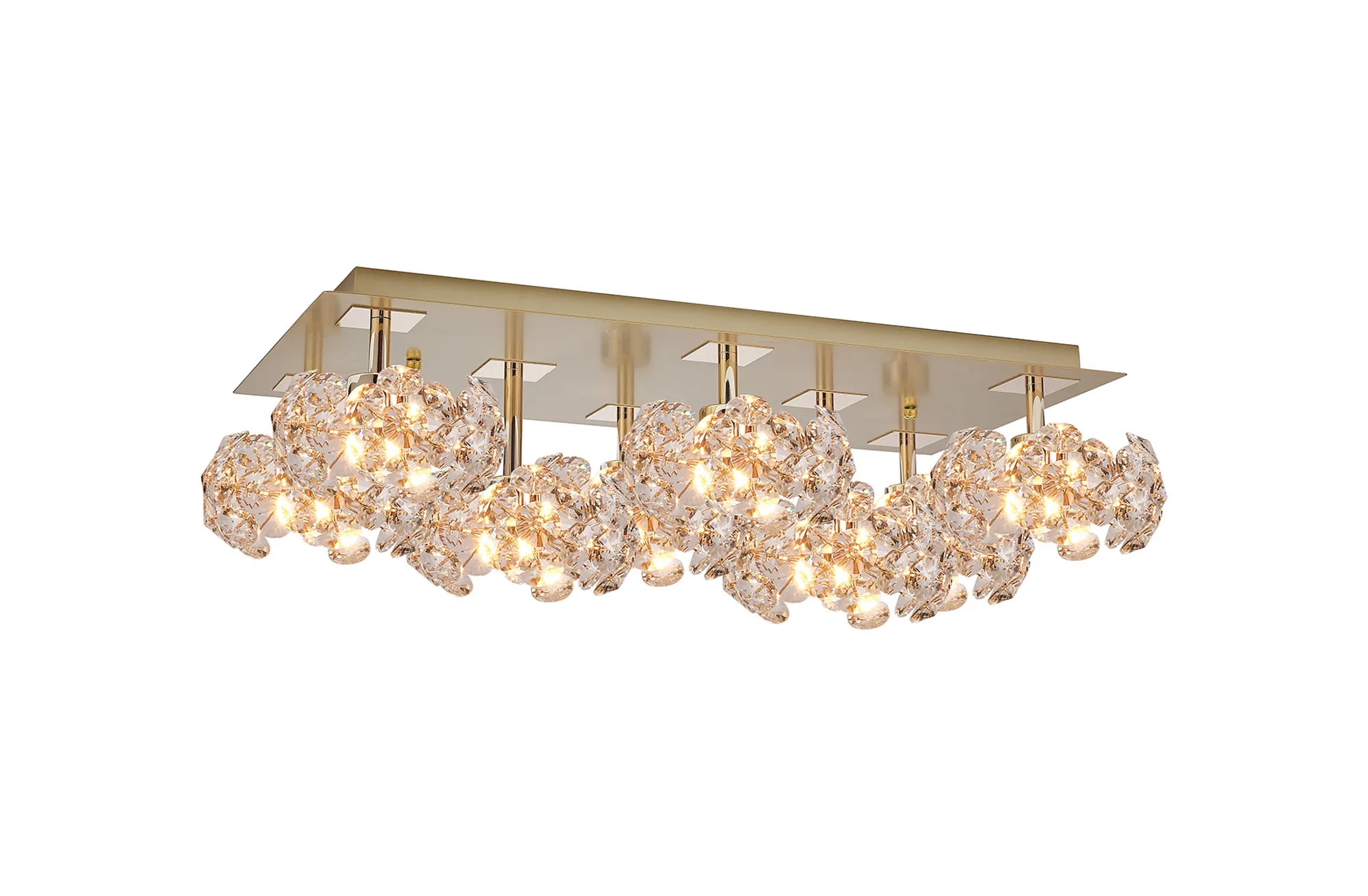 Grosvenor French Gold Rectangle 8 Light - Flush Fitting - French Gold & Clear Crystal Shade