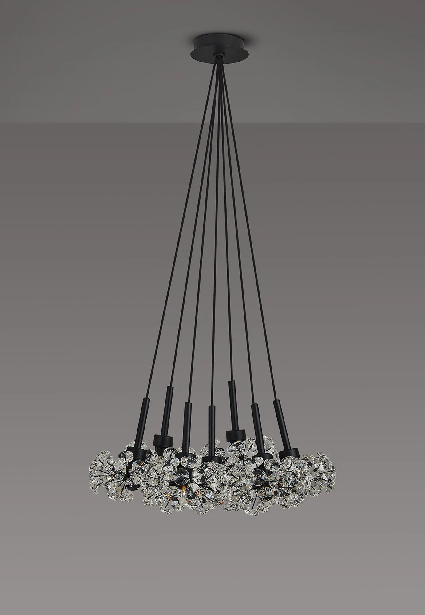 Grosvenor 7 Light Cluster Pendant - Satin Black & Crystal Shade
