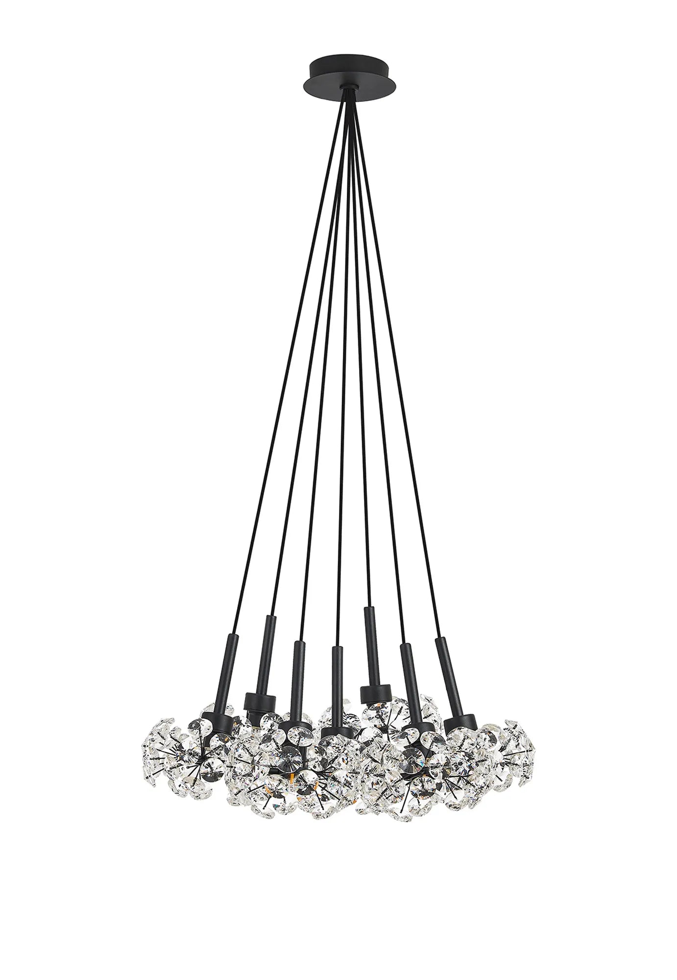 Grosvenor 7 Light Cluster Pendant - Satin Black & Crystal Shade