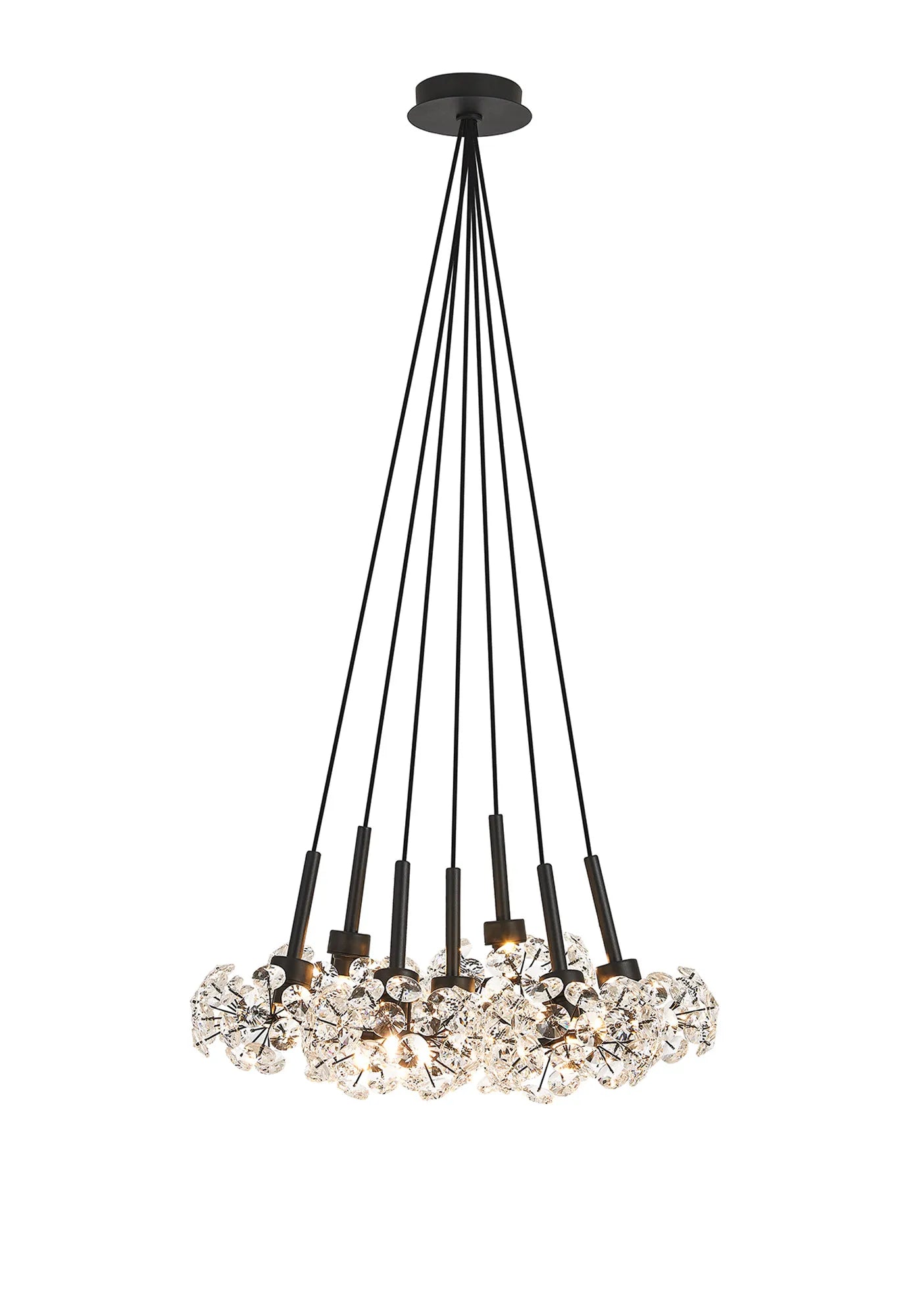 Grosvenor 7 Light Cluster Pendant - Satin Black & Crystal Shade