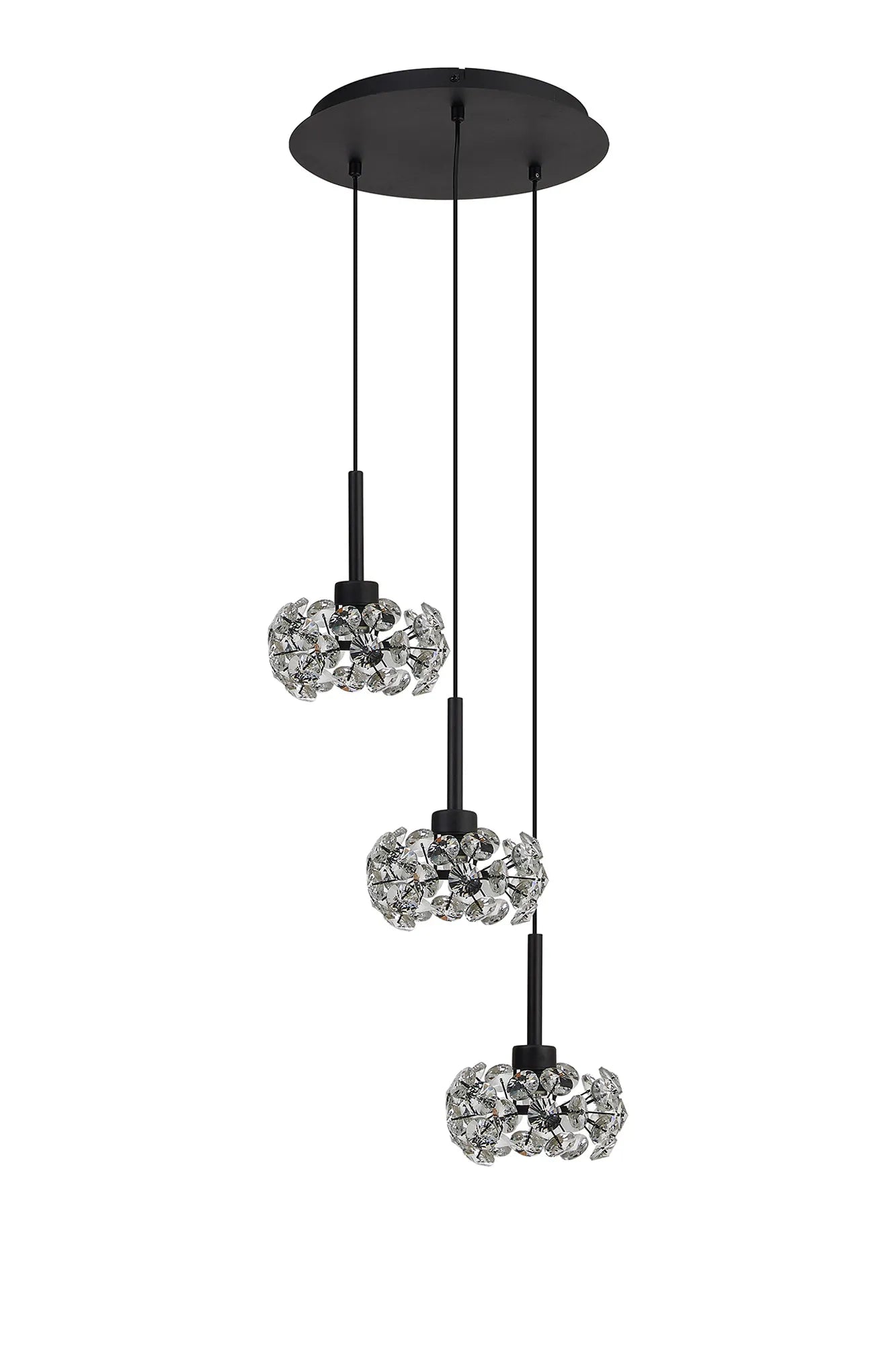 Grosvenor 3 Light Round Pendant - Satin Black & Crystal Shade