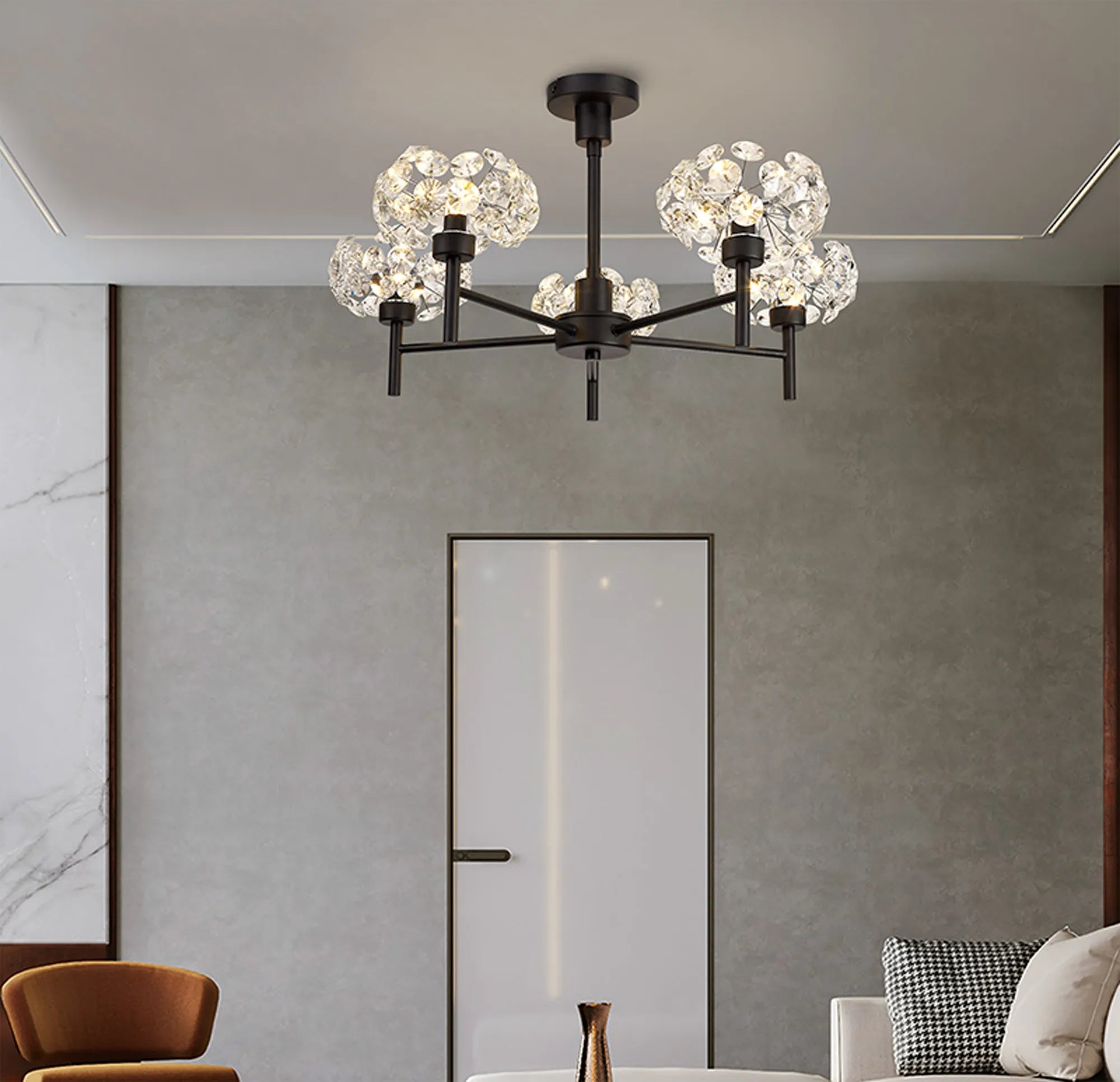 Grosvenor 5 x Telescopic Light - Satin Black & Crystal Shade