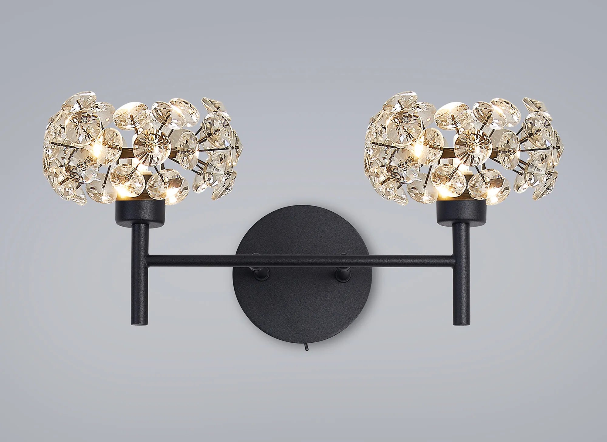 Grosvenor 2 x Switched Wall Lamp - Satin Black & Crystal Shade