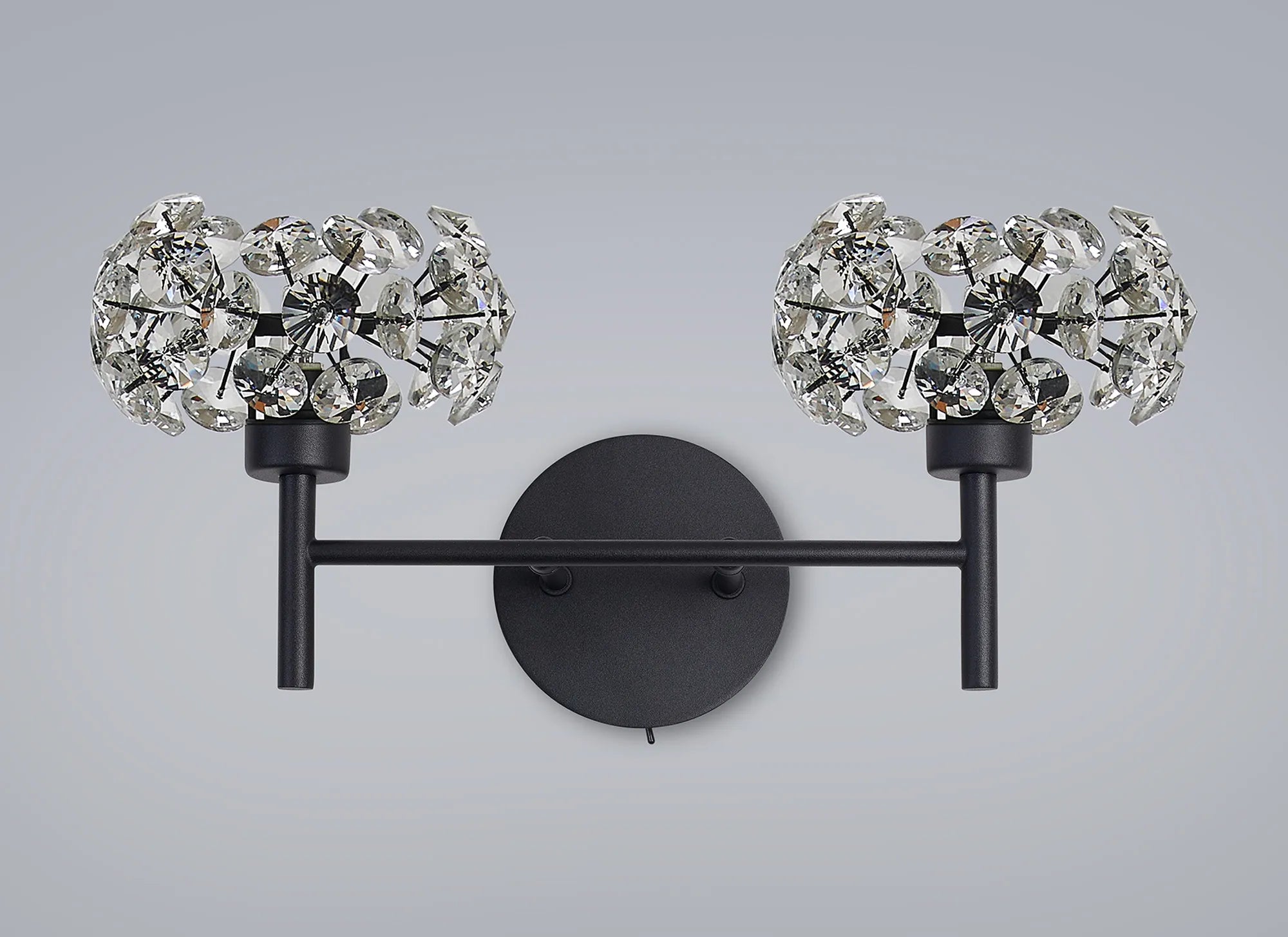 Grosvenor 2 x Switched Wall Lamp - Satin Black & Crystal Shade