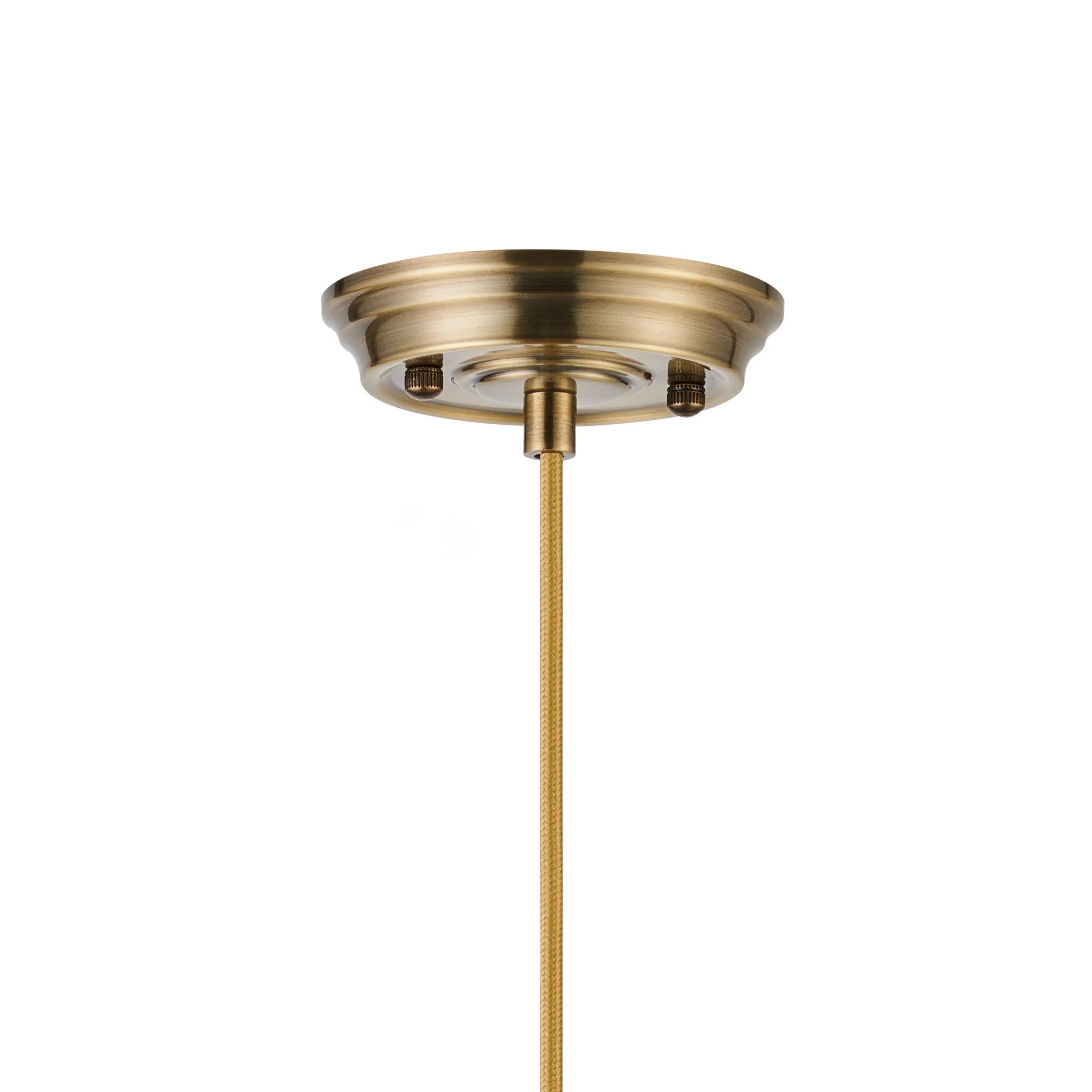 Grove Single Pendant with Flower Bud Shade - Antique Brass & Golden Brown Braided Cable & Smoke