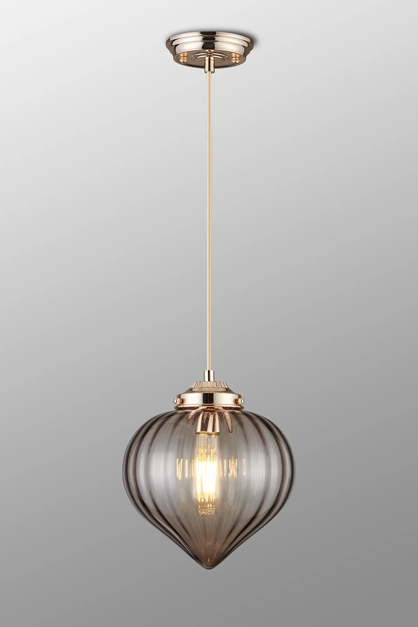 Grove Single Pendant with Flower Bud Shade - French Gold & Gold Braided Cable & Cognac