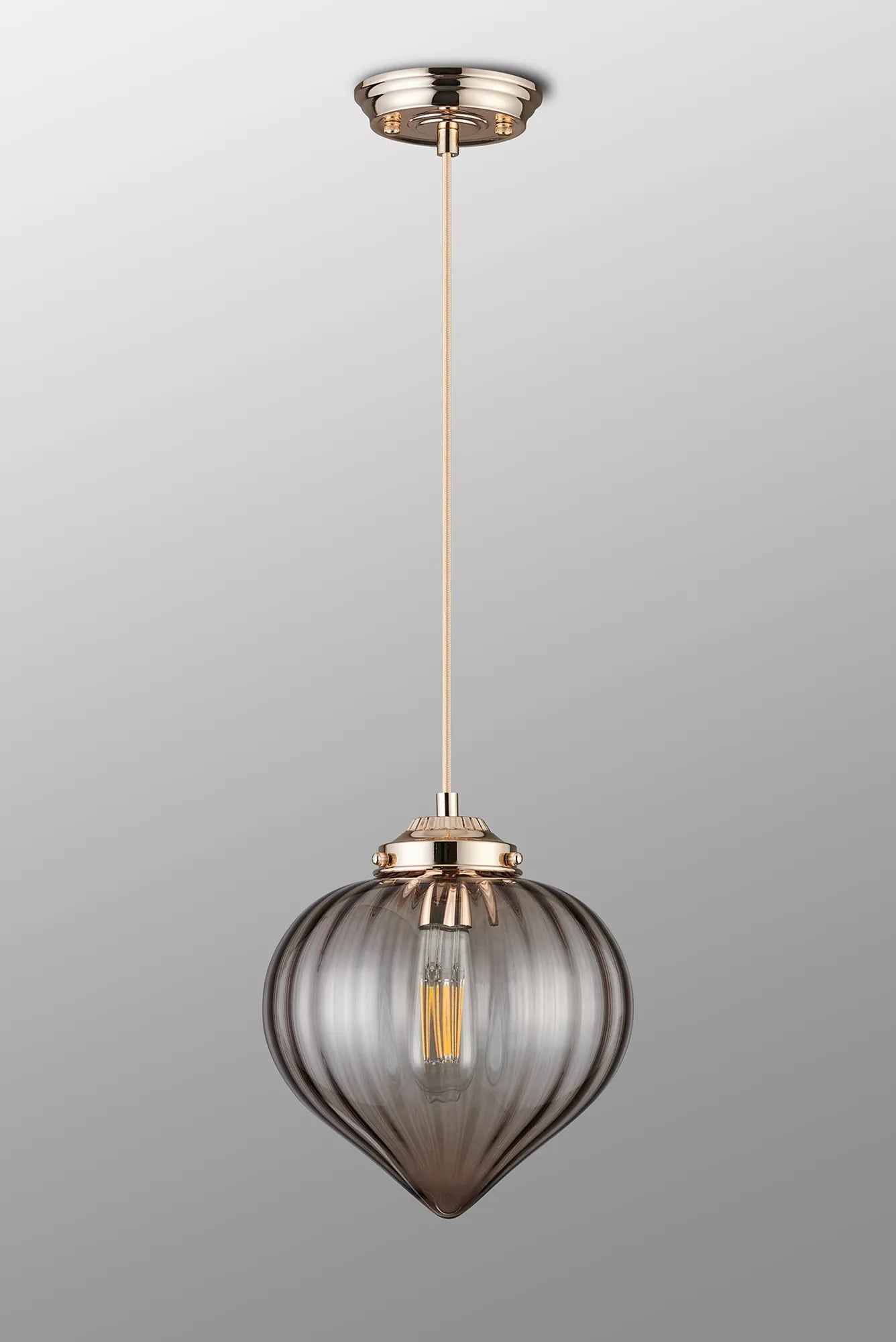 Grove Single Pendant with Flower Bud Shade - French Gold & Gold Braided Cable & Cognac