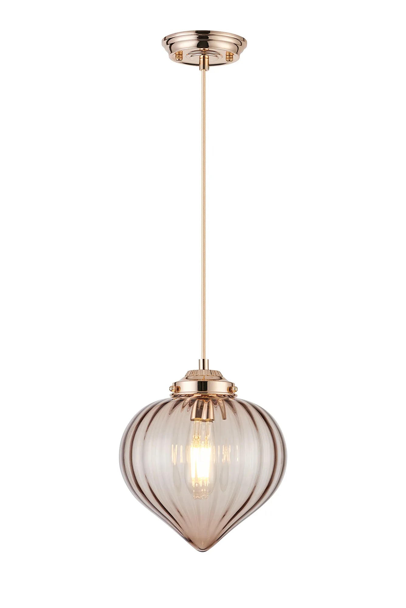 Grove Single Pendant with Flower Bud Shade - French Gold & Gold Braided Cable & Cognac